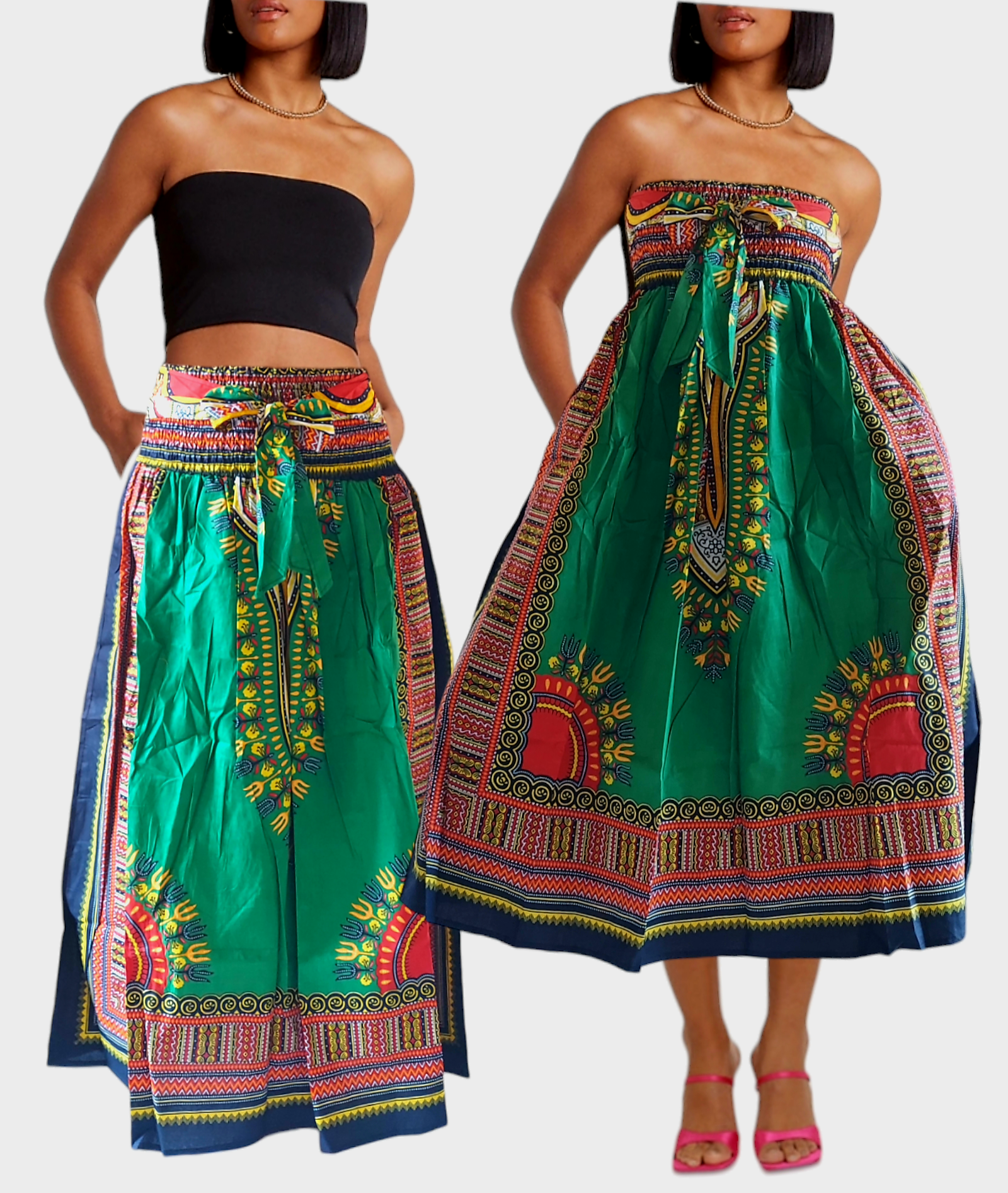 31DSK -  Long Smock Waist Skirt- Traditional Dashiki Print