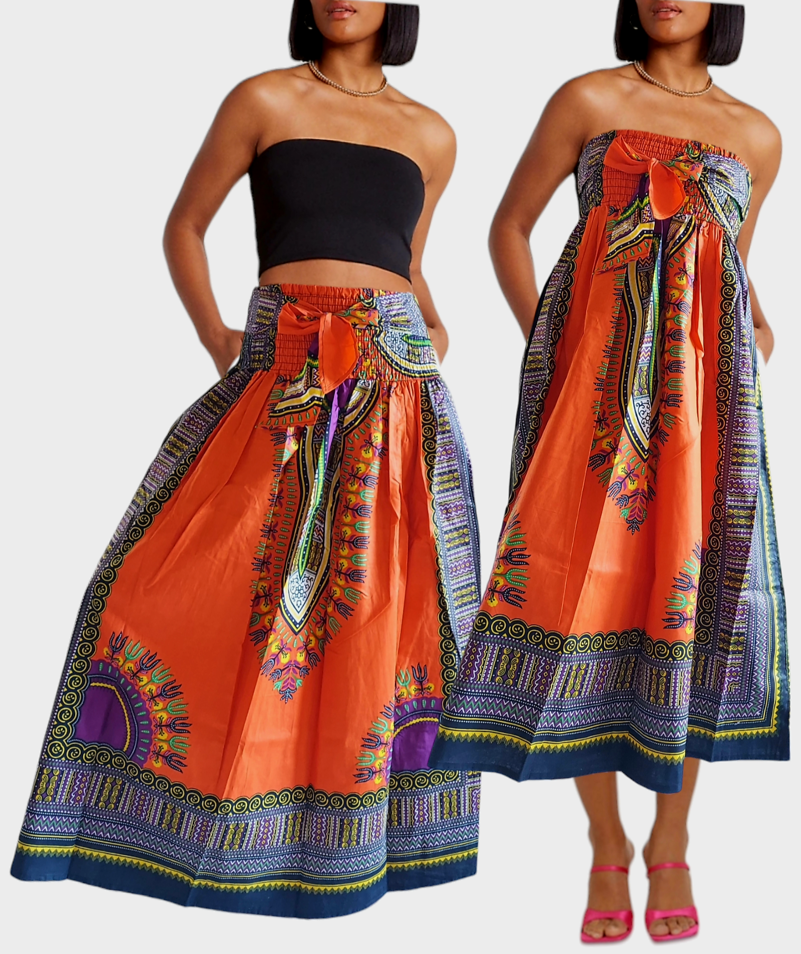 31DSK -  Long Smock Waist Skirt- Traditional Dashiki Print