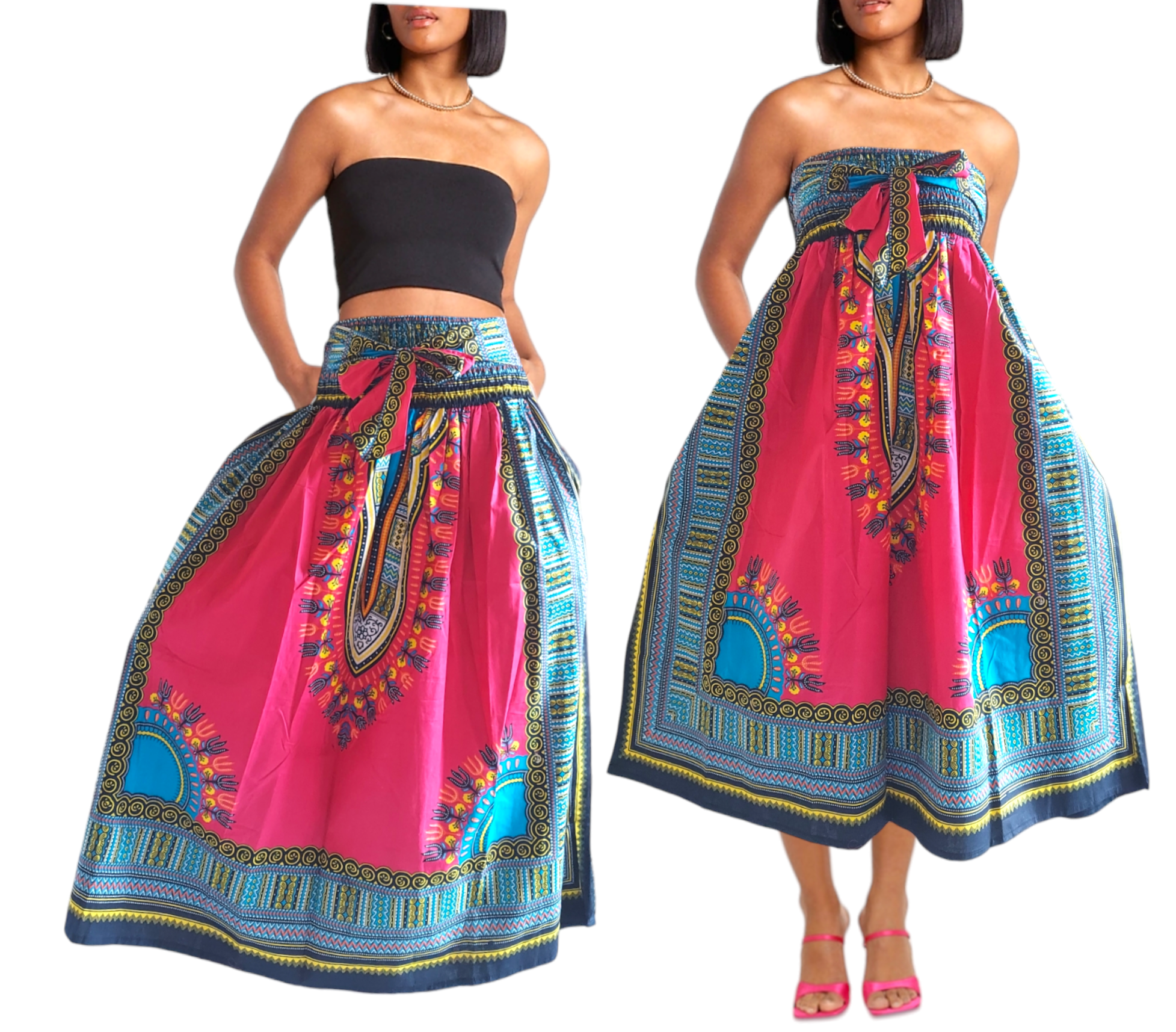 31DSK -  Long Smock Waist Skirt- Traditional Dashiki Print