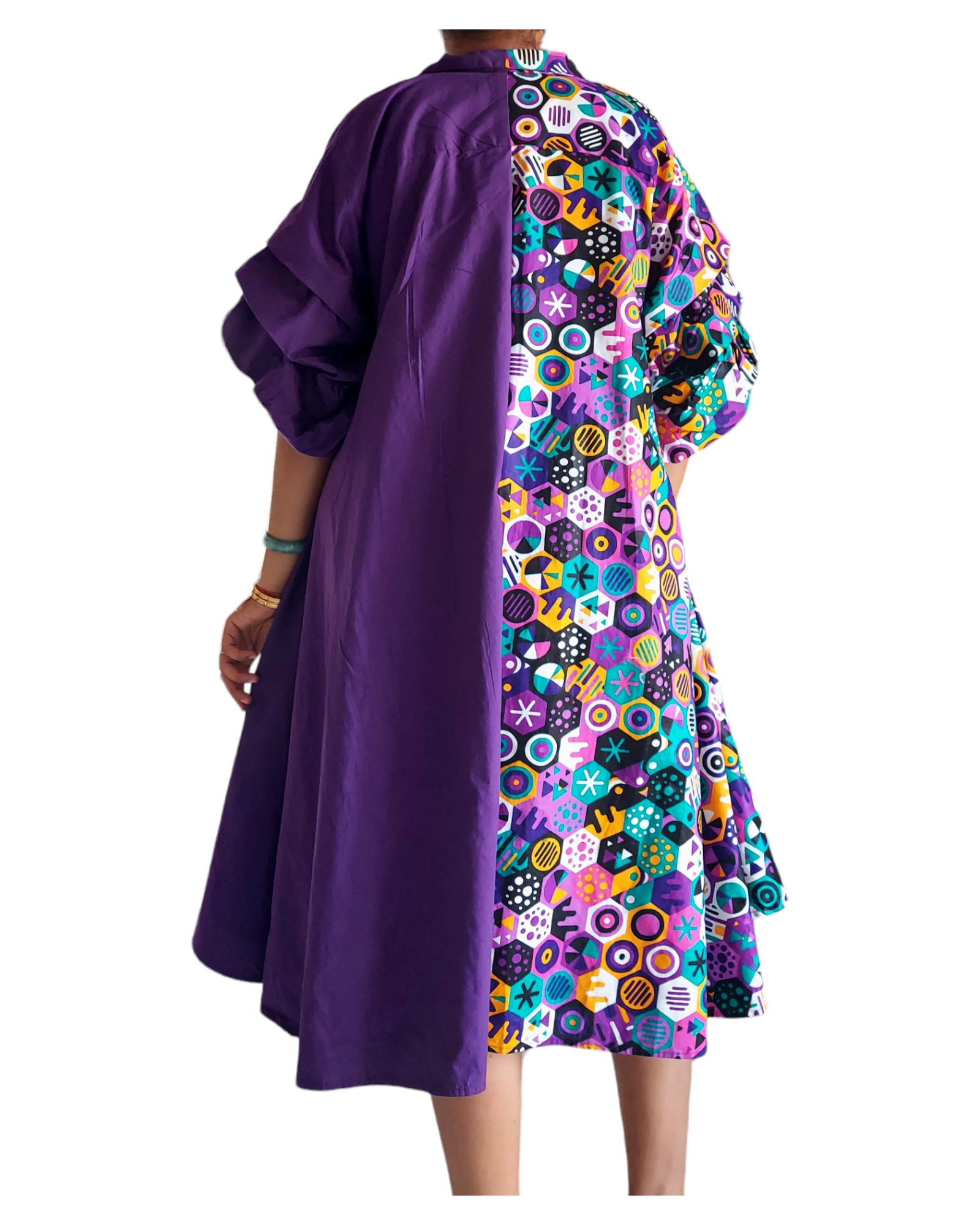 IB25013- Swing Dress/ Cotton / Ruffle Sleeve - Two Tone