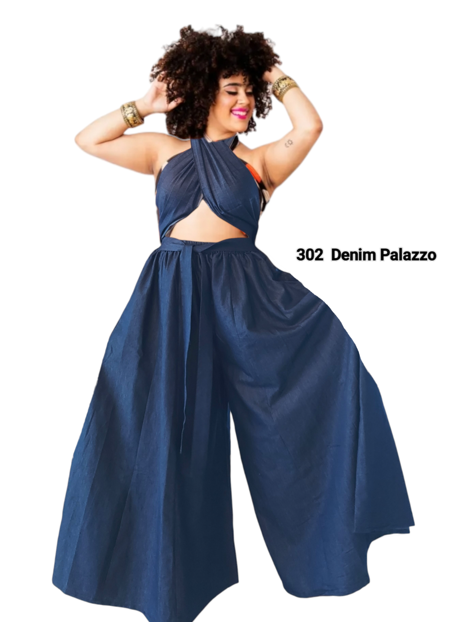 302- Women Denim Palazzo Pant- Indigo Blue