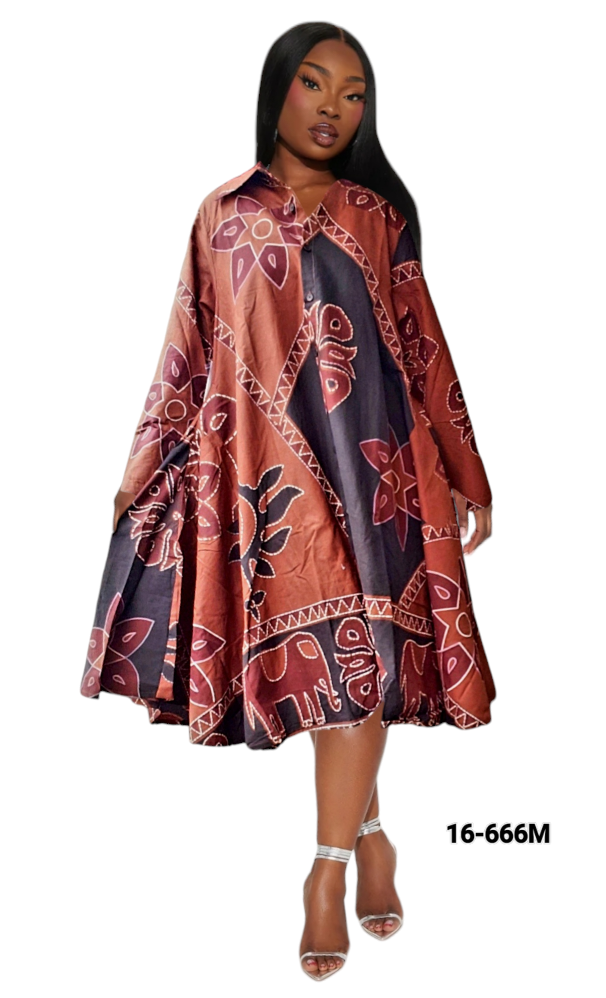 Swing Dress/  Brown Elephant Print-16666M