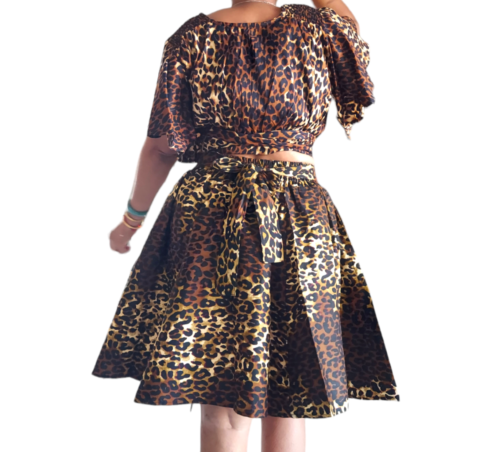 Crop Top & Short Skirt Set - Brown Animal