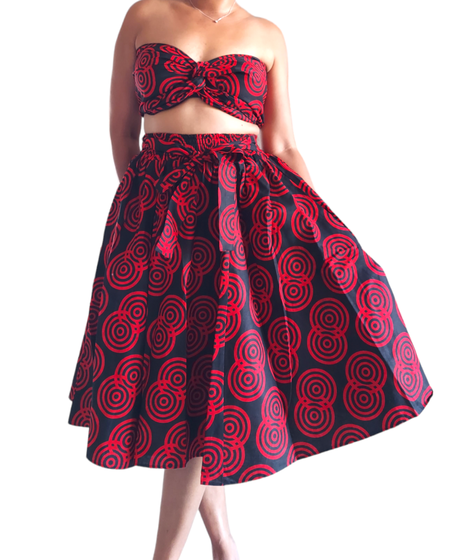 521 Mid Length Skirt - Black/Red