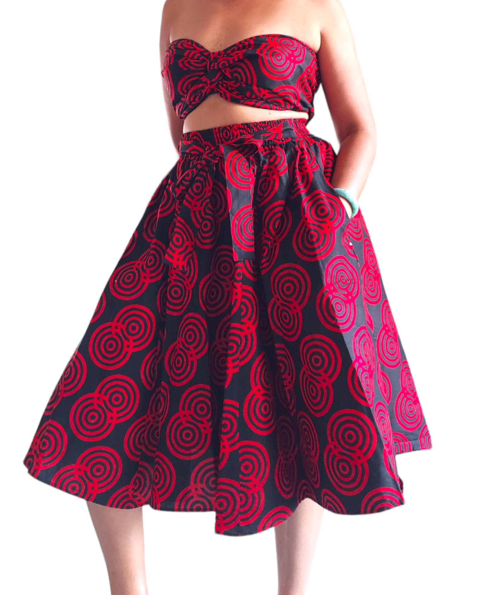 521 Mid Length Skirt - Black/Red