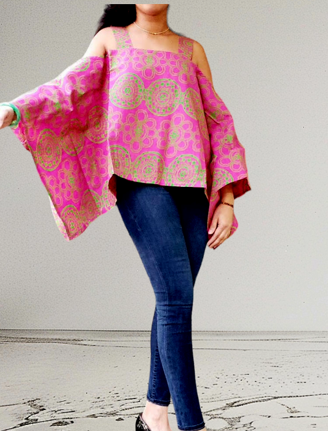 #9037- Women Cold Shoulder Blouse- Pink