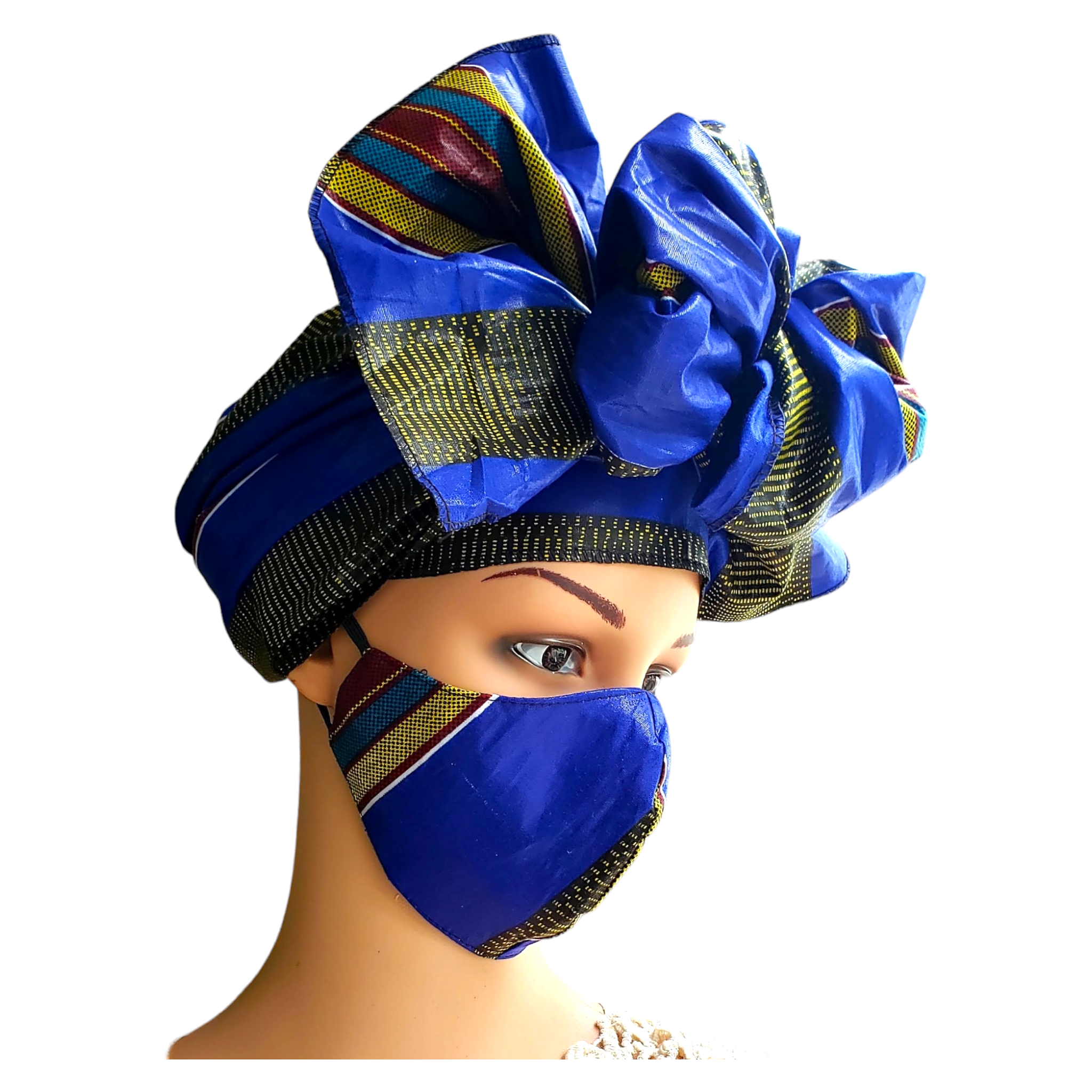 Matching  Mask-Headwrap Set - Royal Blue