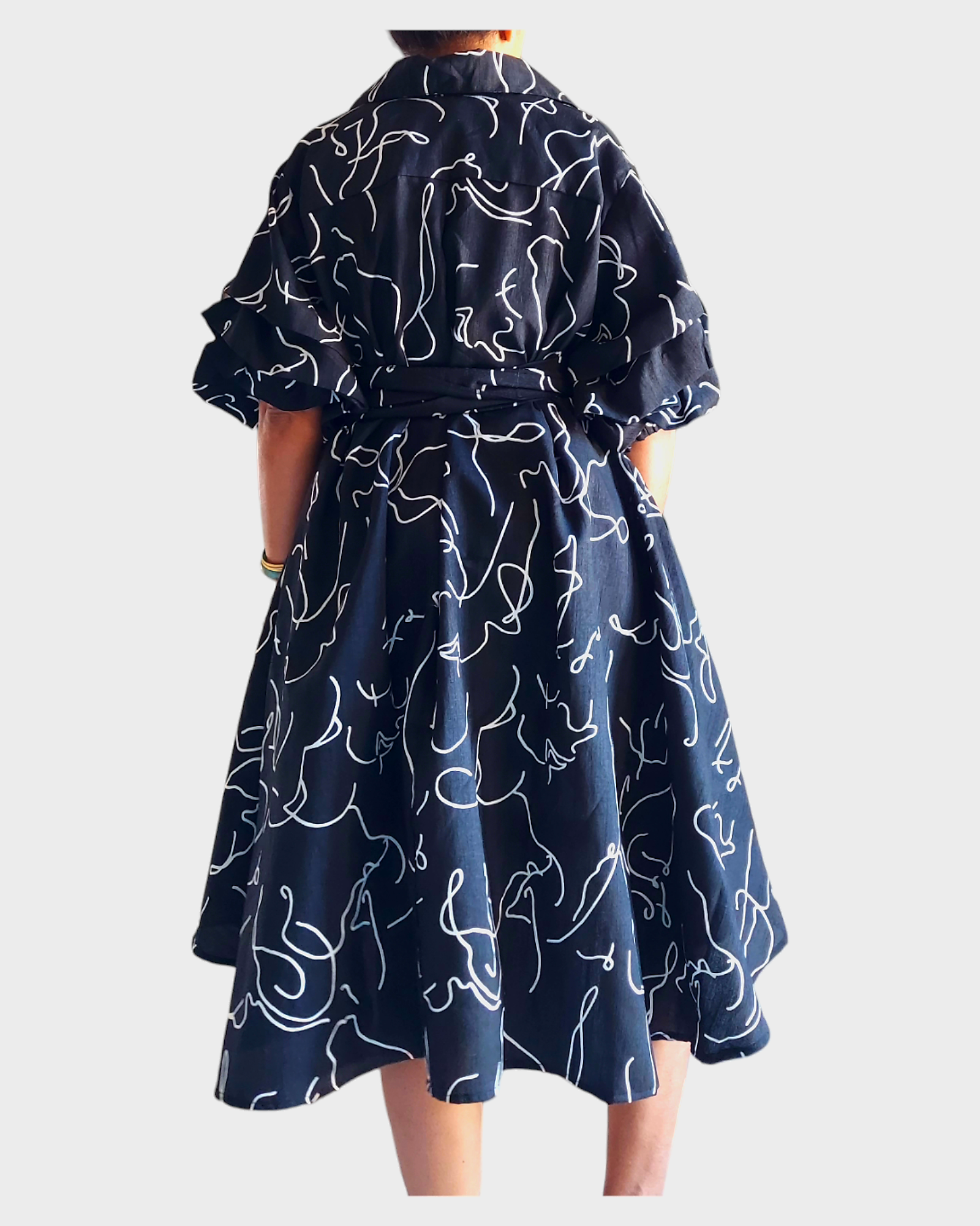 IB25013 - Swing Dress/ Faux Silk / Black - White 758