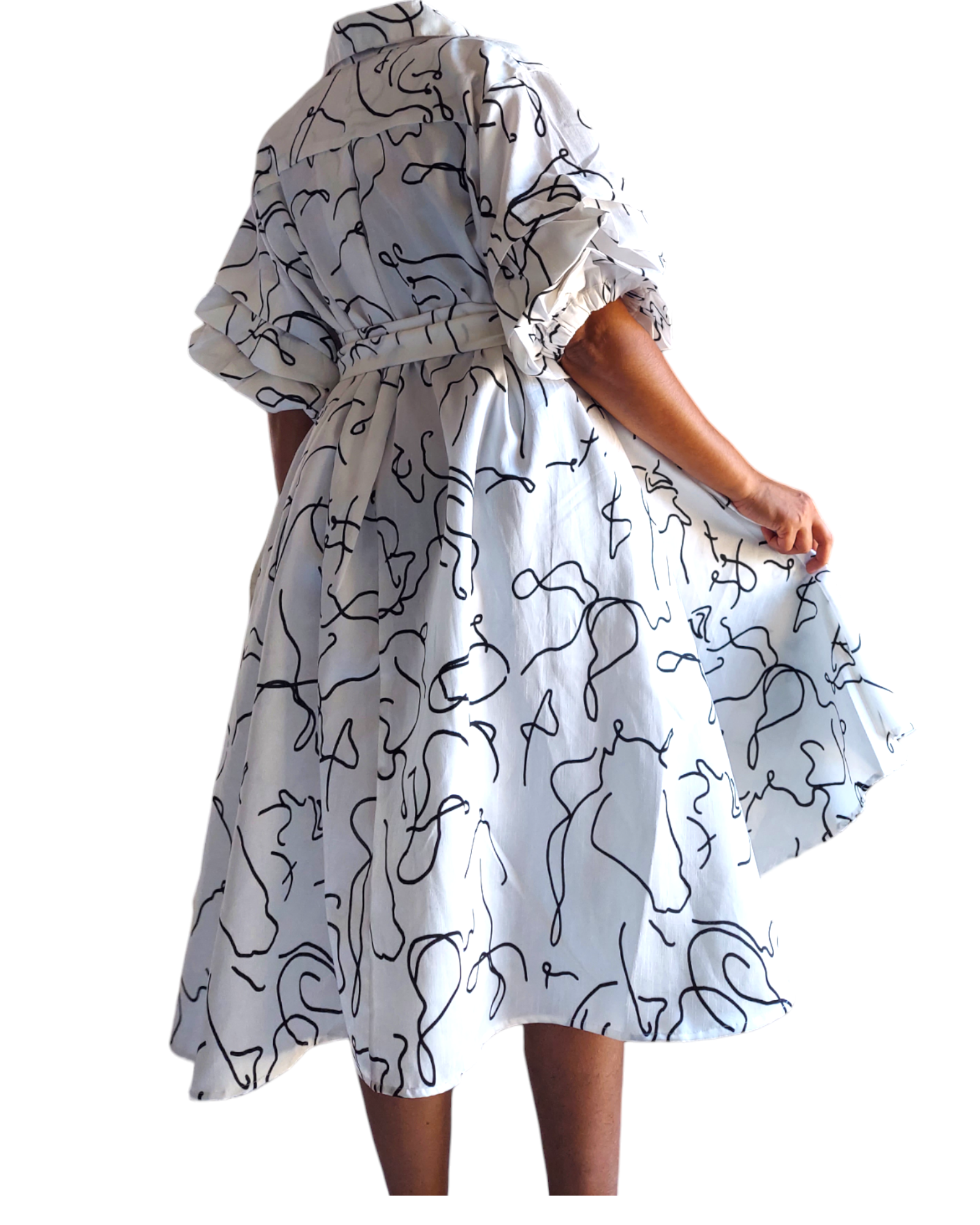 Swing Dress/ Faux Silk White/Black 758