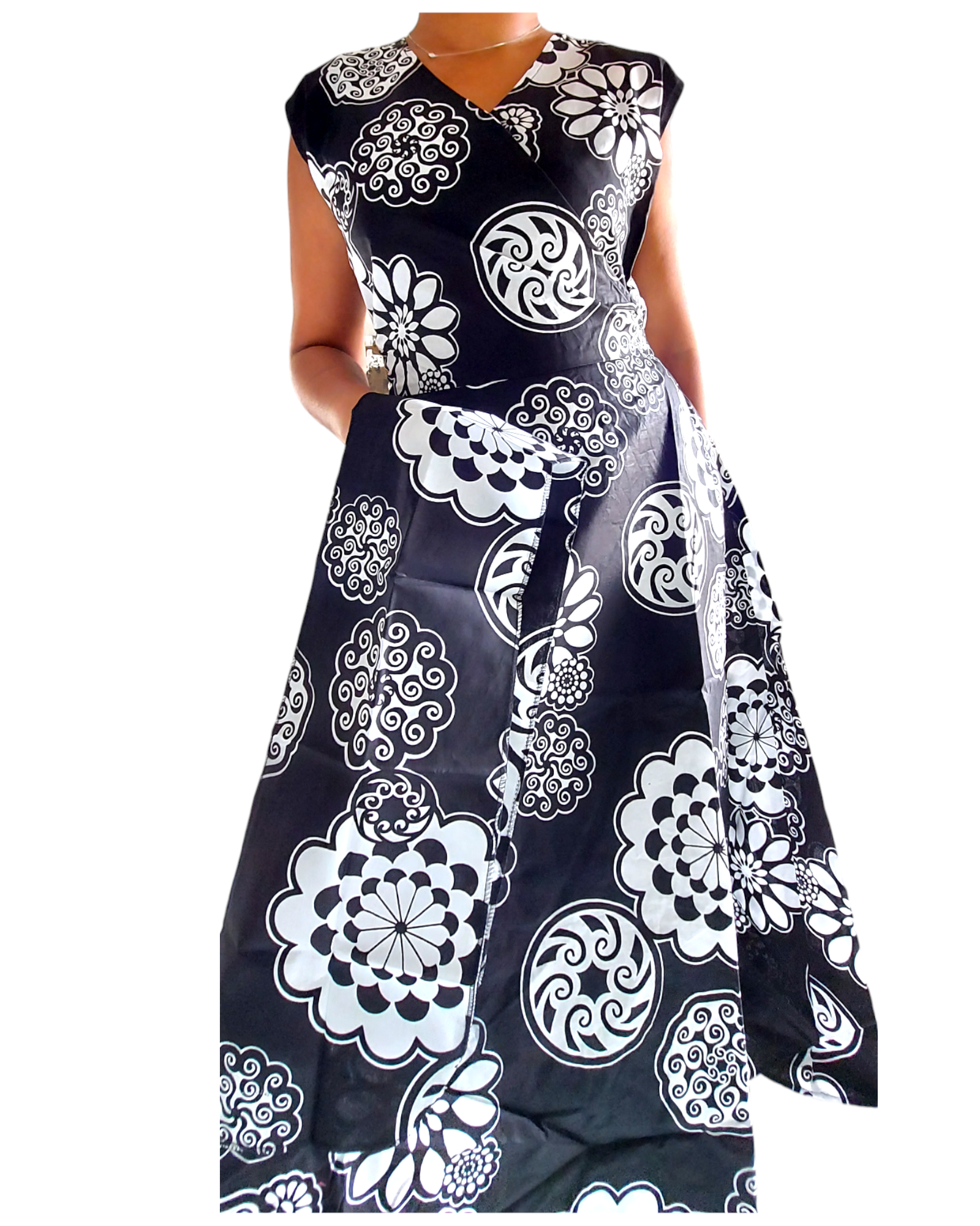 8002 Printed Wrap Dress /Sleeveless