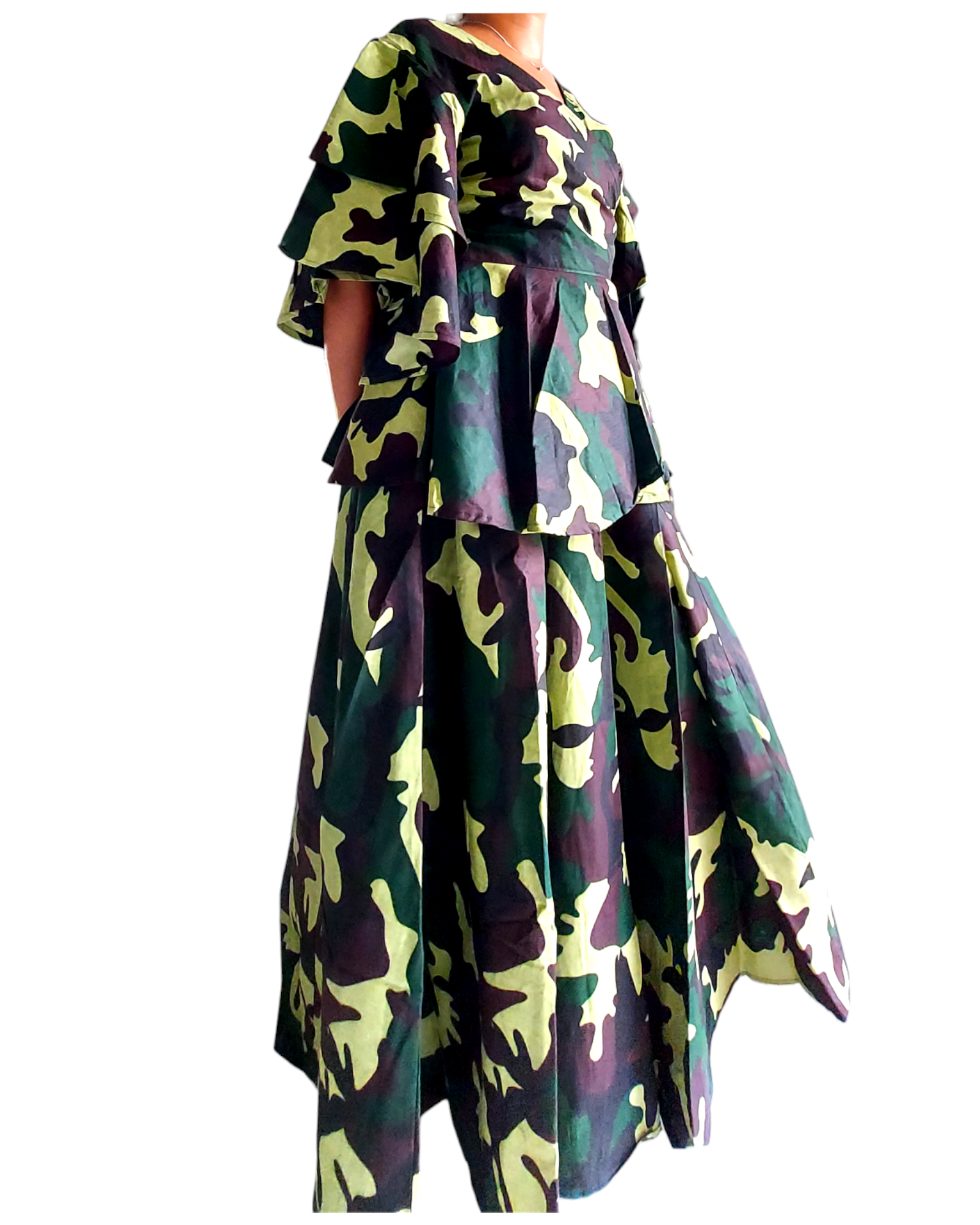 Skirt and Wrap Blouse set / camouflage print