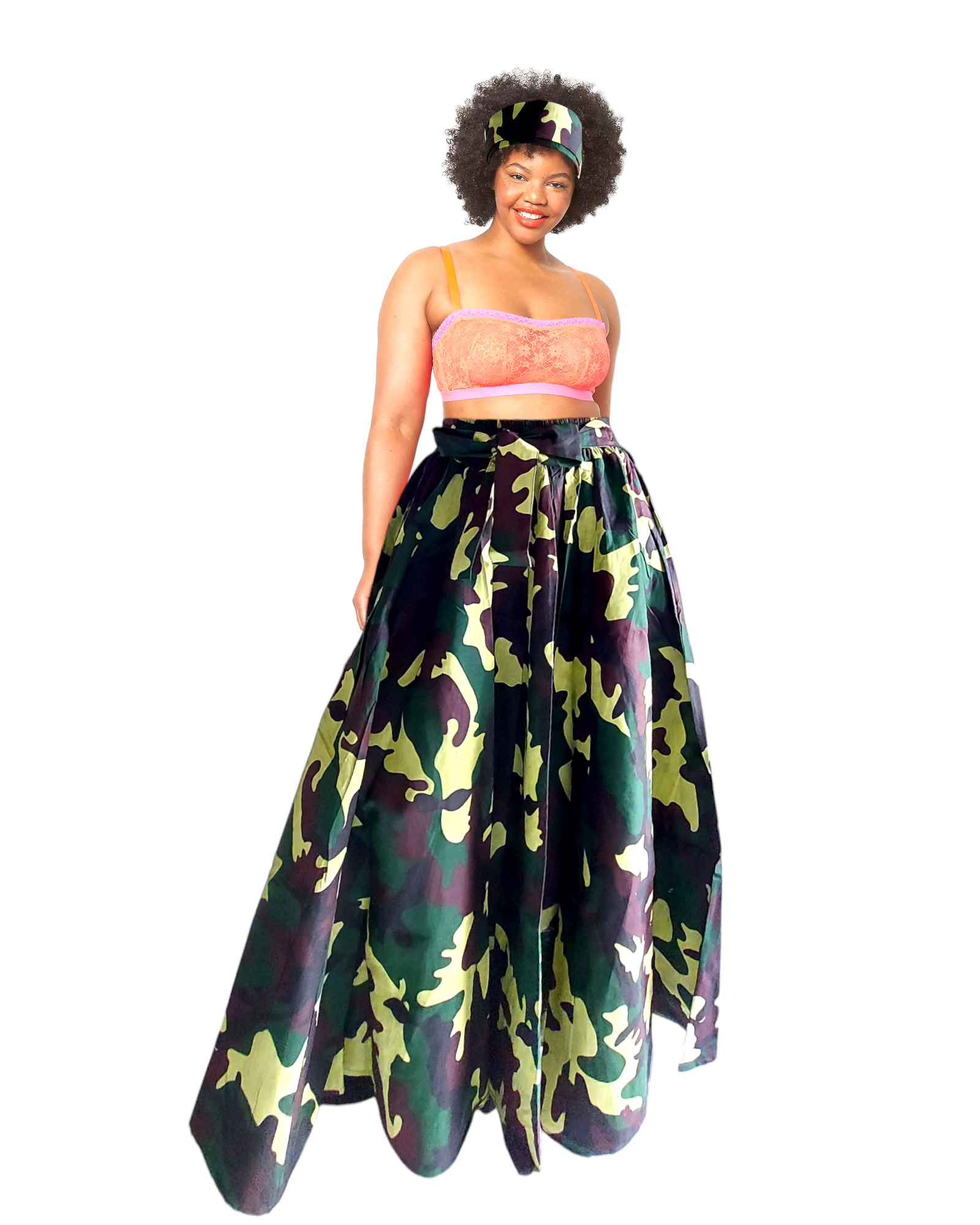 7001 Set / Long Skirt and Wrap Blouse / camouflage print