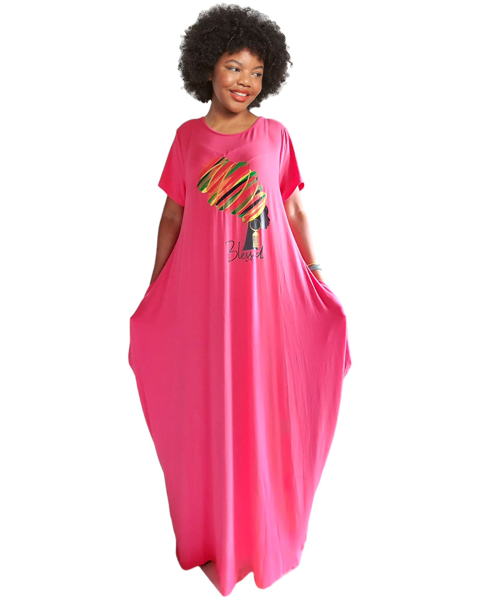 Blessed Afro Bubble  Jersey  Dress/Short Sleeve /2022SS Pink