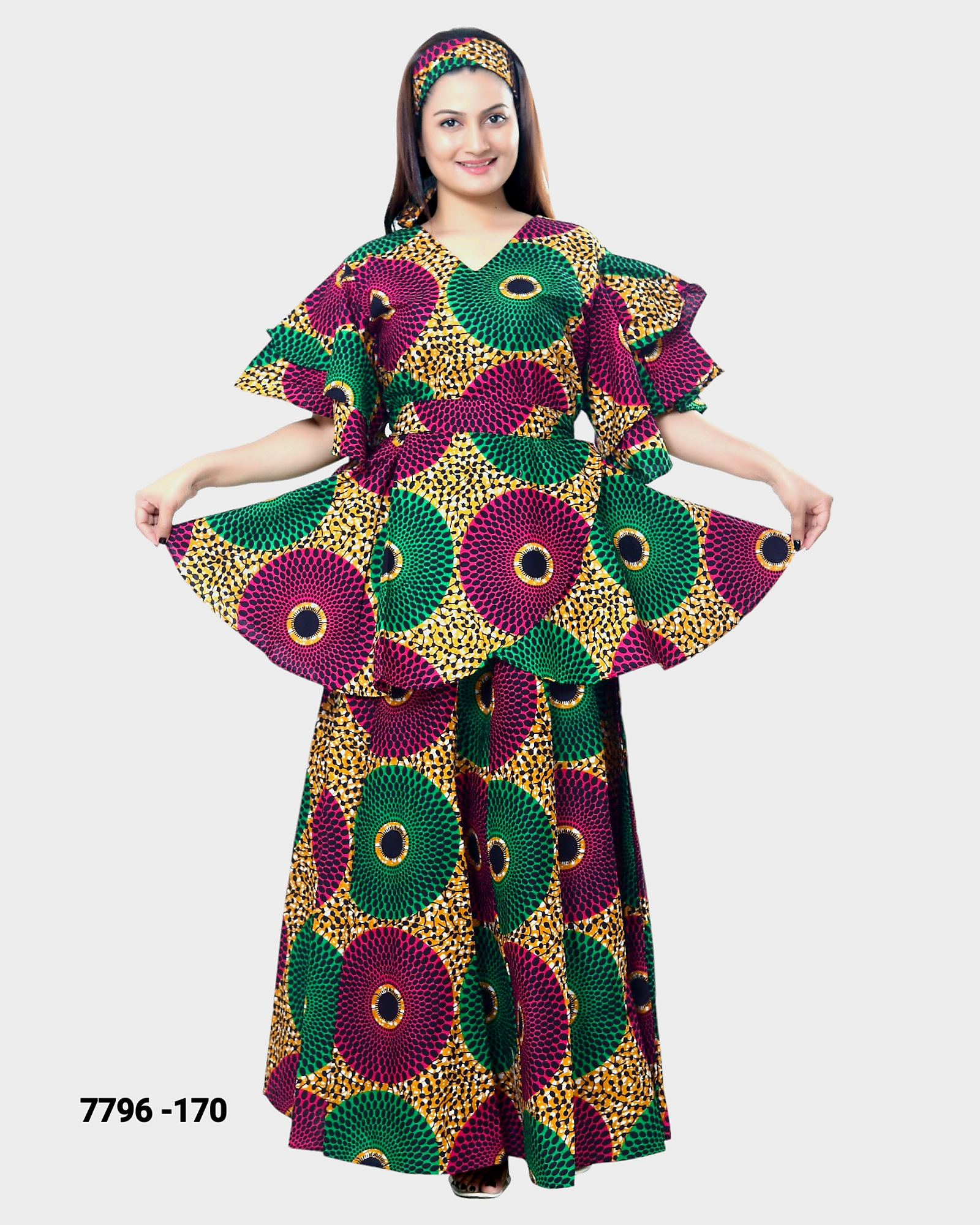 7796 Long Skirt & Wrap Blouse Set