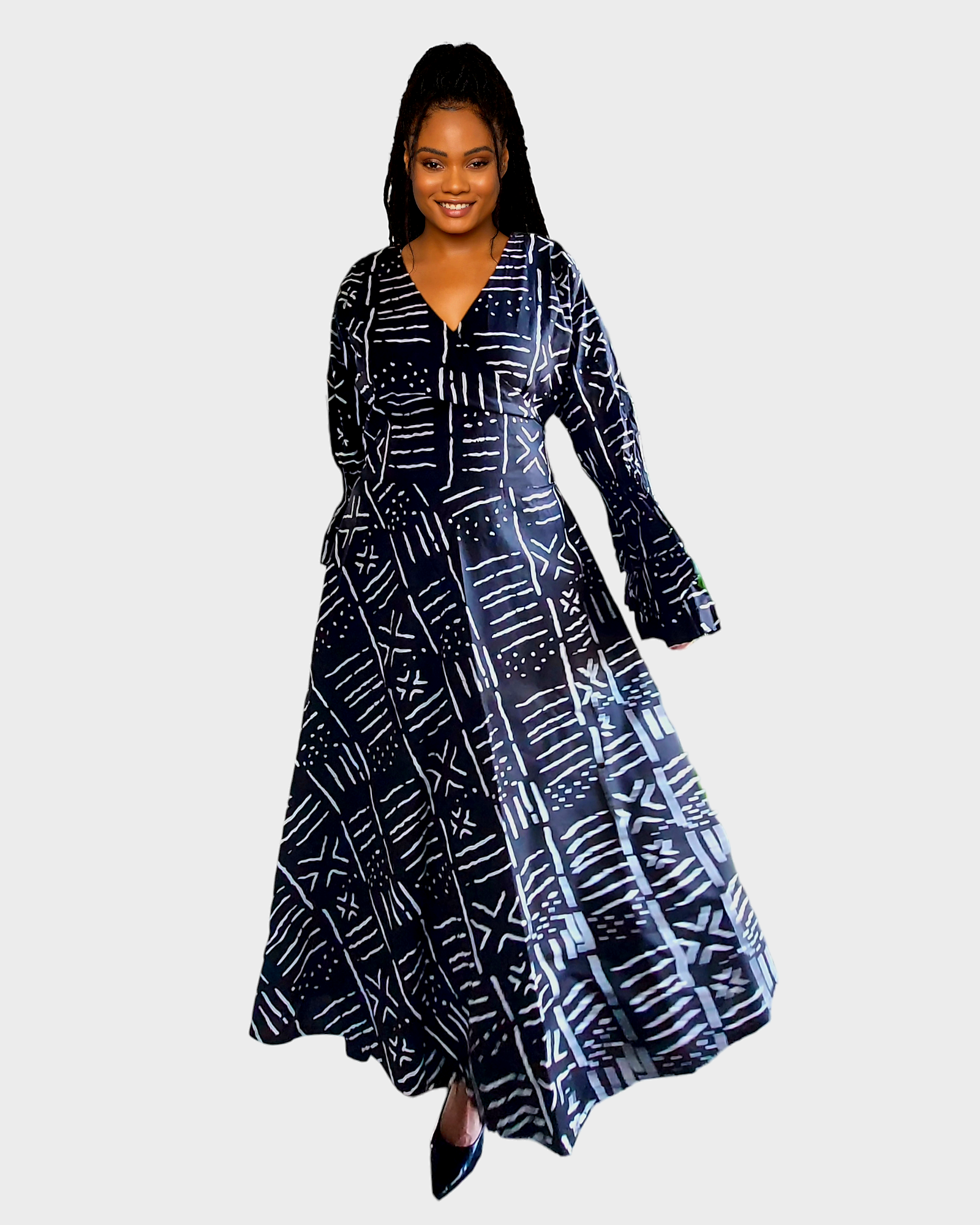 70- Long Wrap Dress- BlackTribal