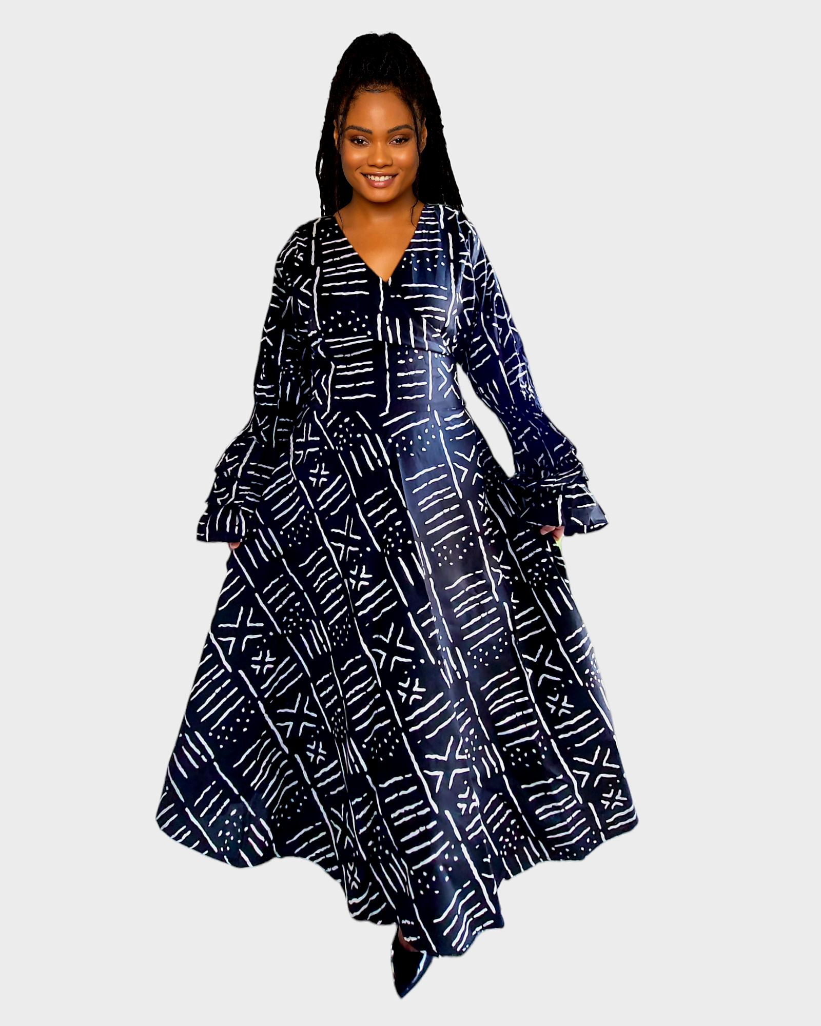 70- Long Wrap Dress- BlackTribal