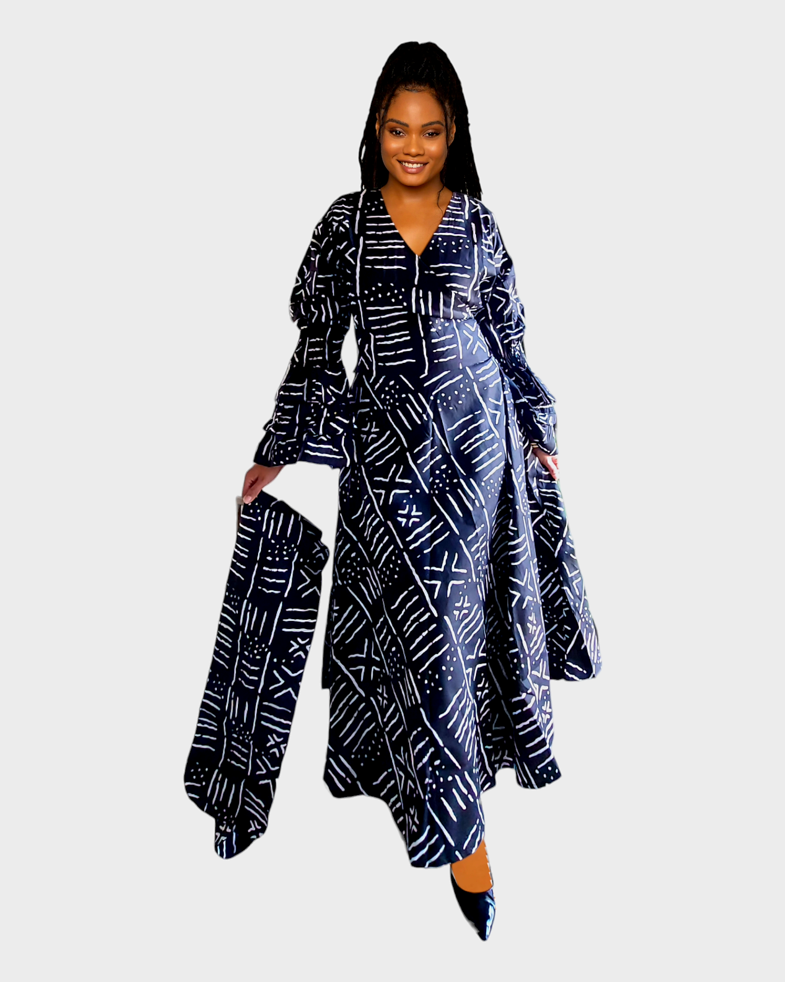 70- Long Wrap Dress- BlackTribal