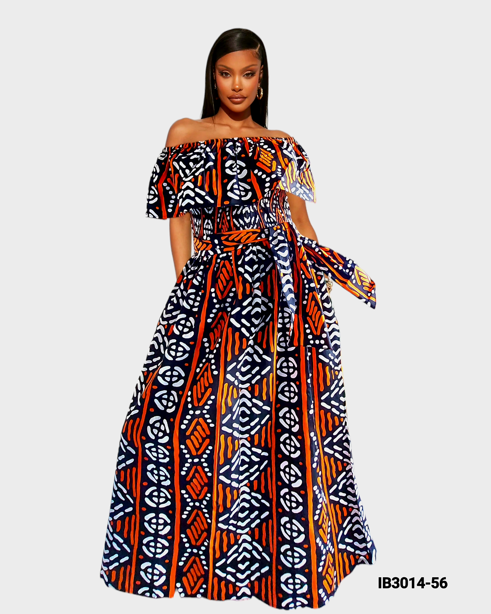 3014L  Maxi Dress-Orange Tribal