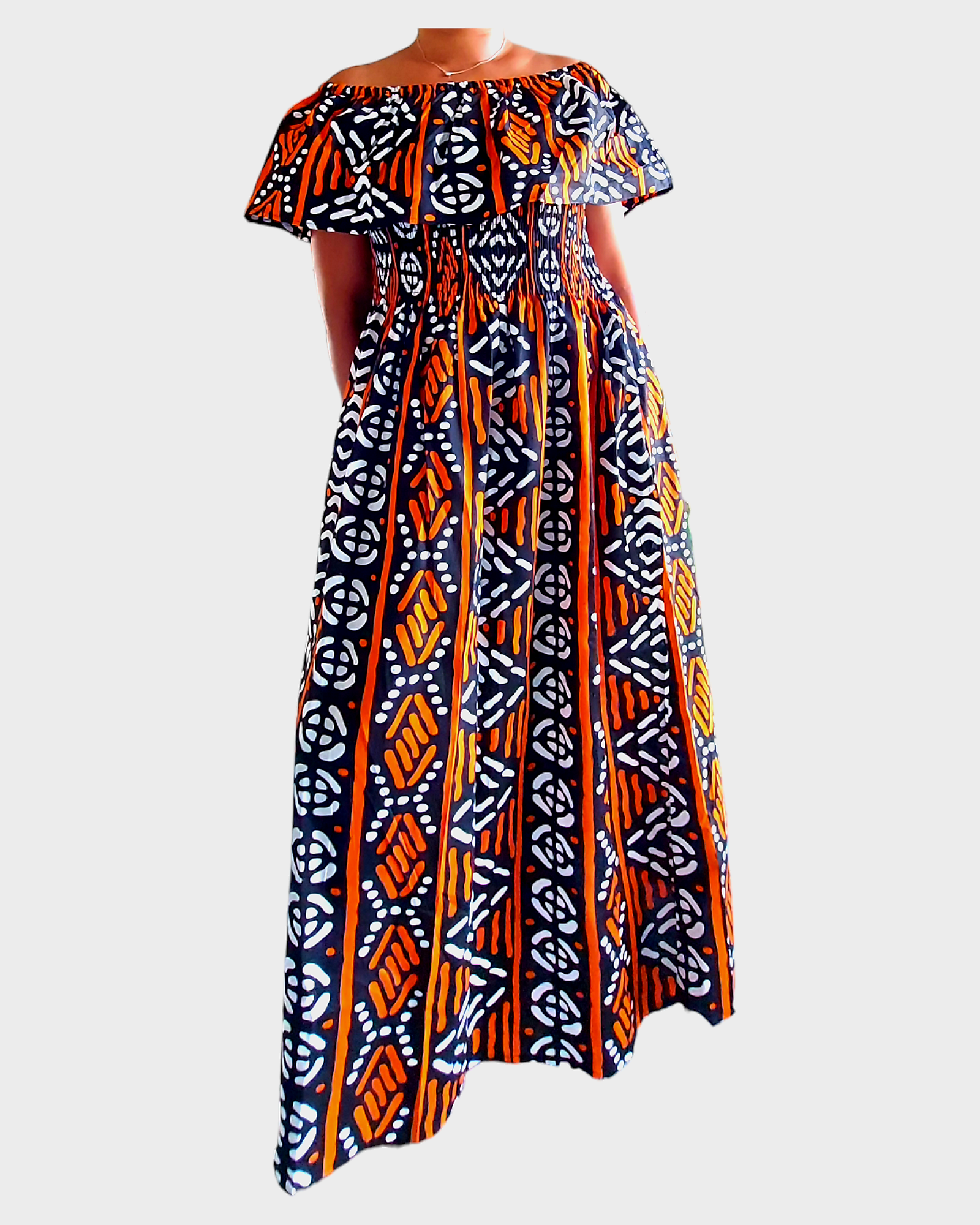 3014L  Maxi Dress-Orange Tribal