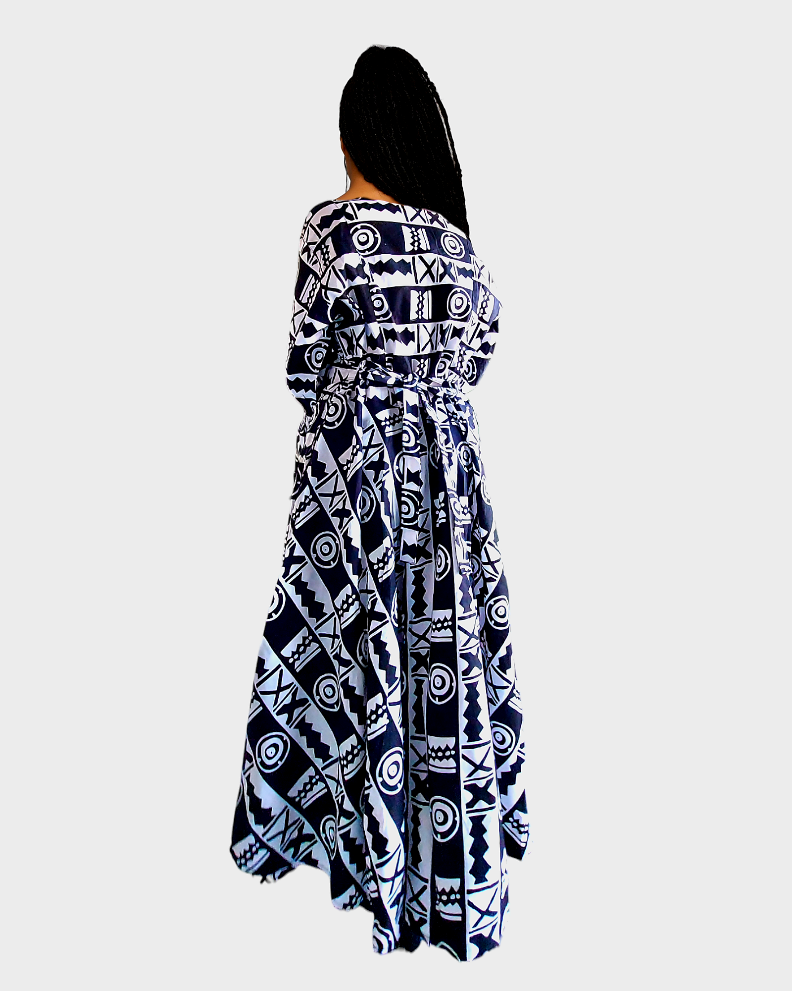 70- Long Wrap Dress- White/ Black