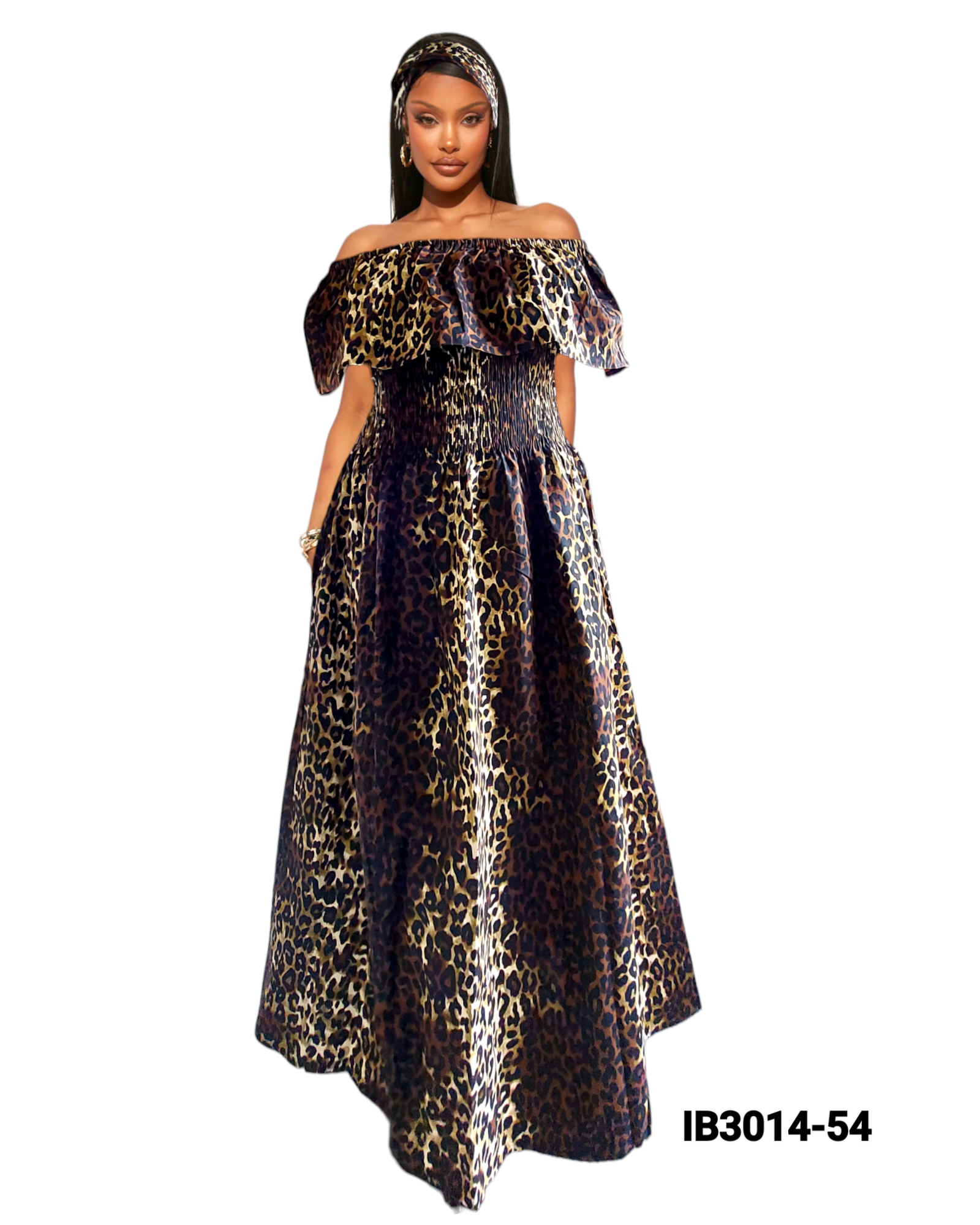 3014L  Maxi Dress-Brown Animal Print