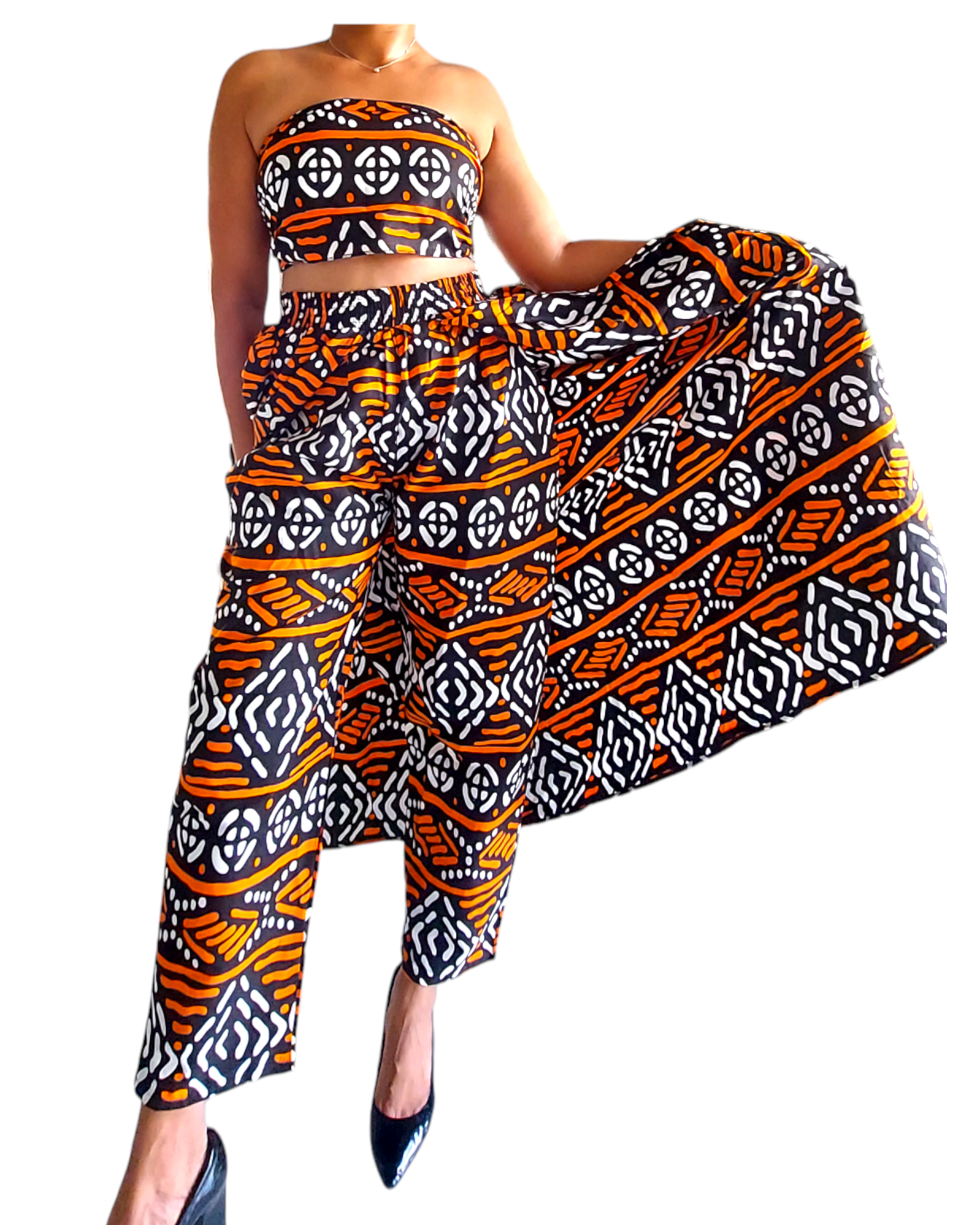 25 - Long Cape Pant / Orange Tribal Print