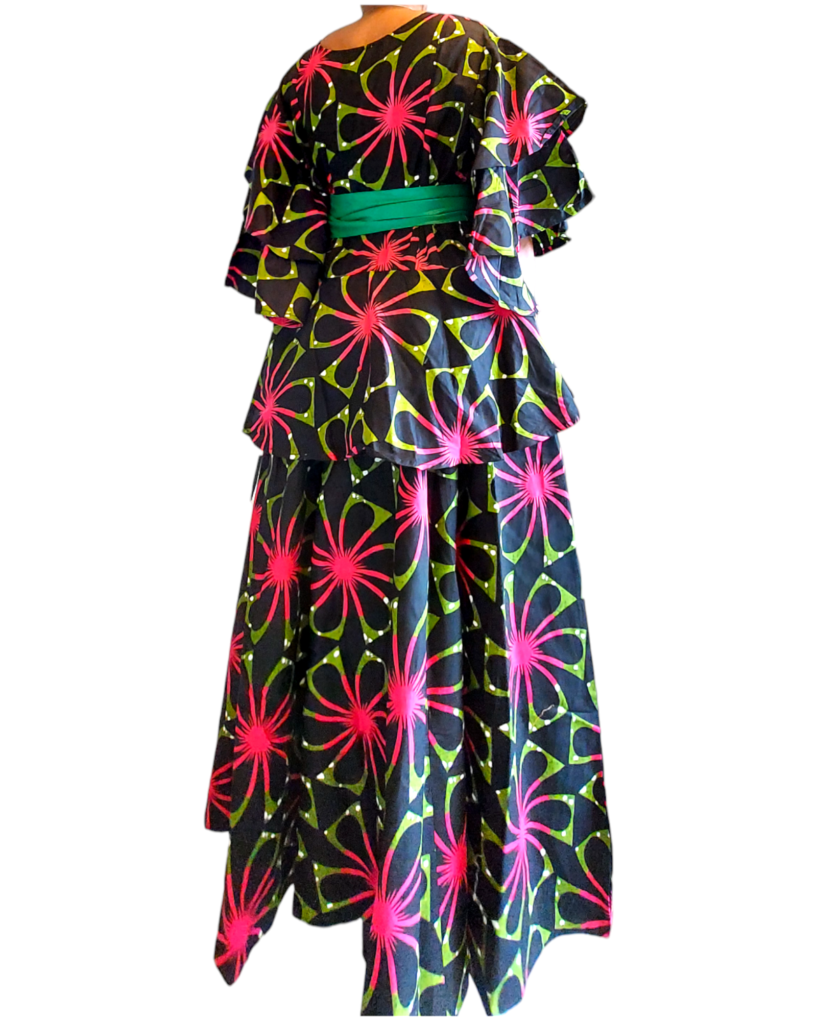 7001 Set / Long Skirt and Wrap Blouse  / Floral Print