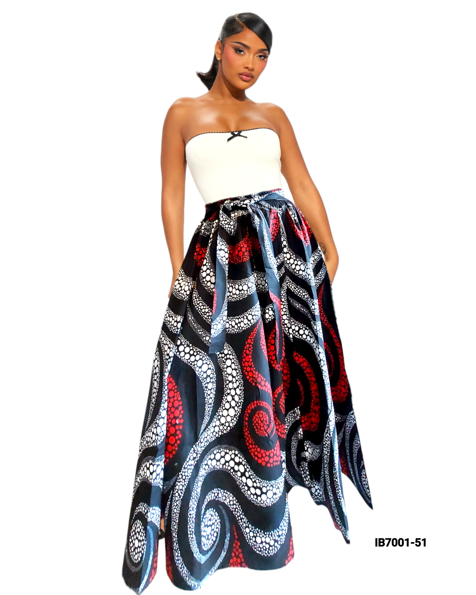 7001  Long Maxi Skirt / Swirl Print