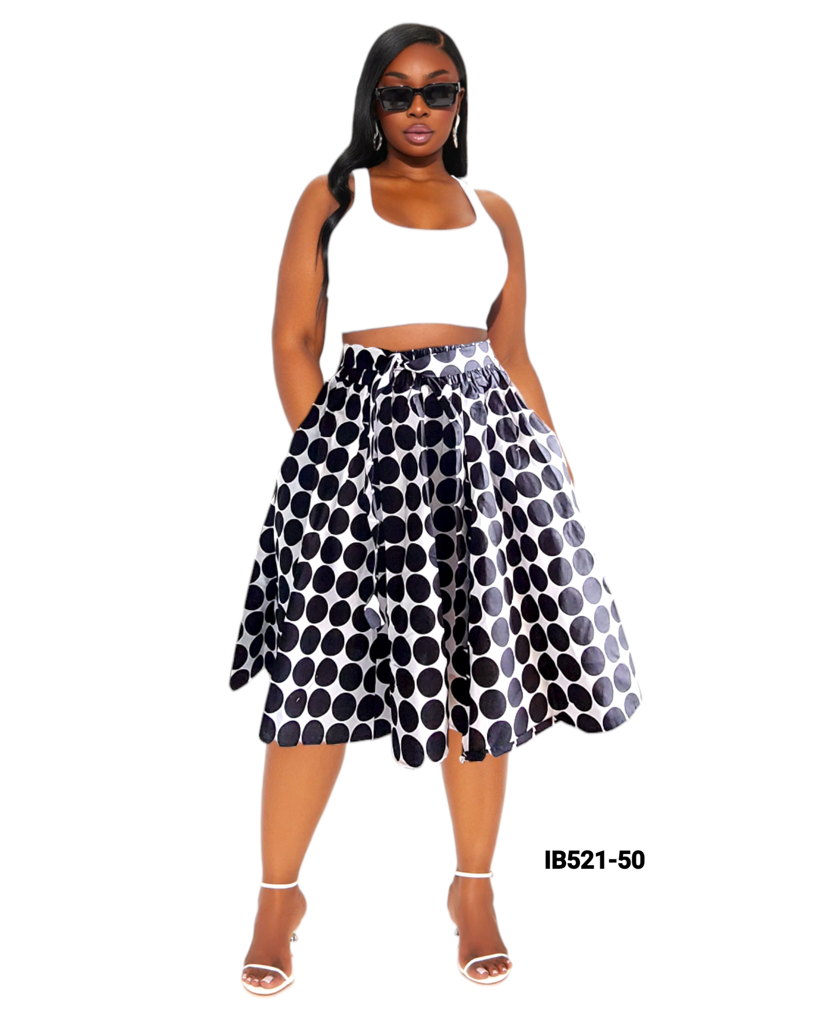 521 Mid Length Flared skirt- Polkadot