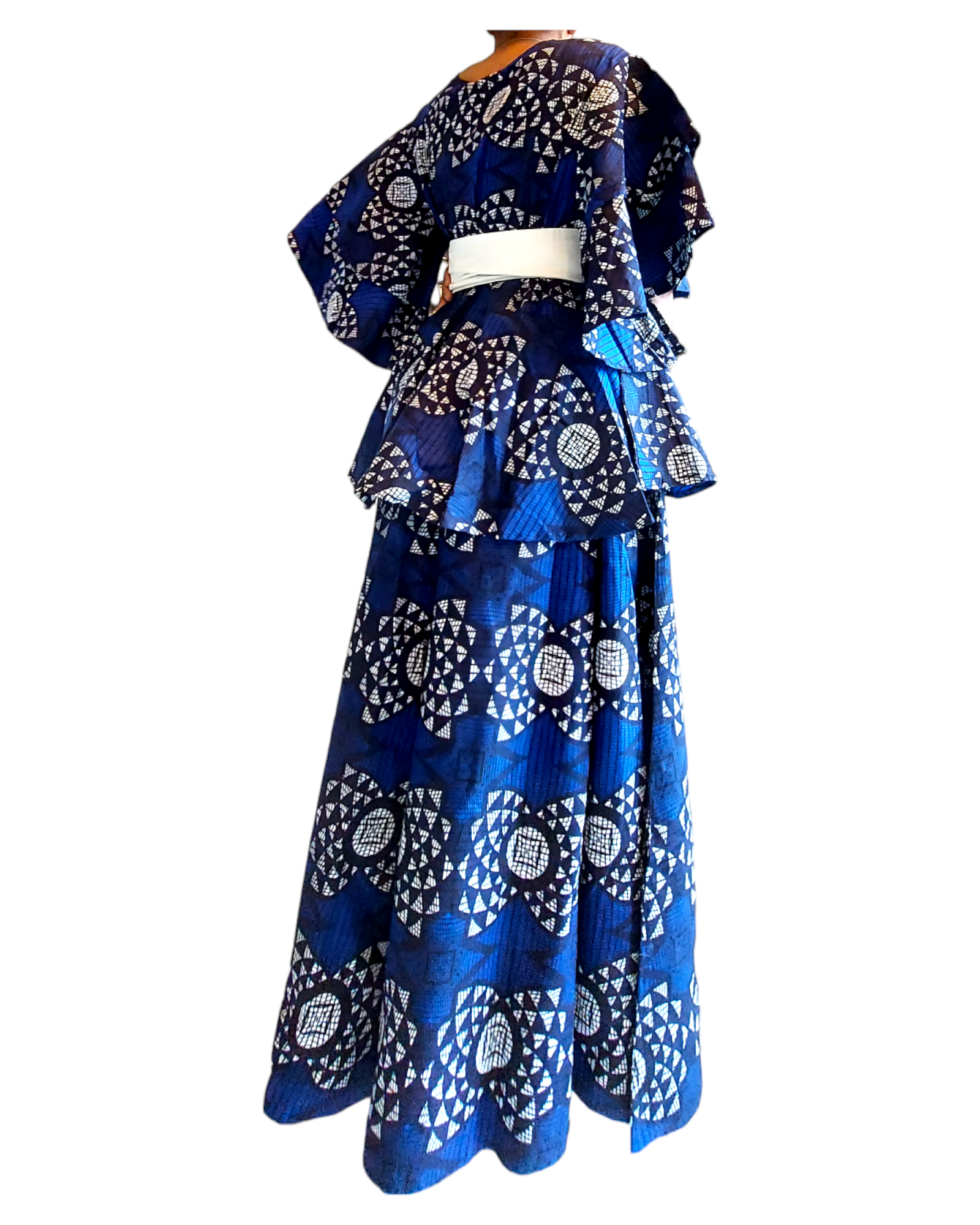 7001 Set / Long Skirt and Wrap Blouse  / Blue Print