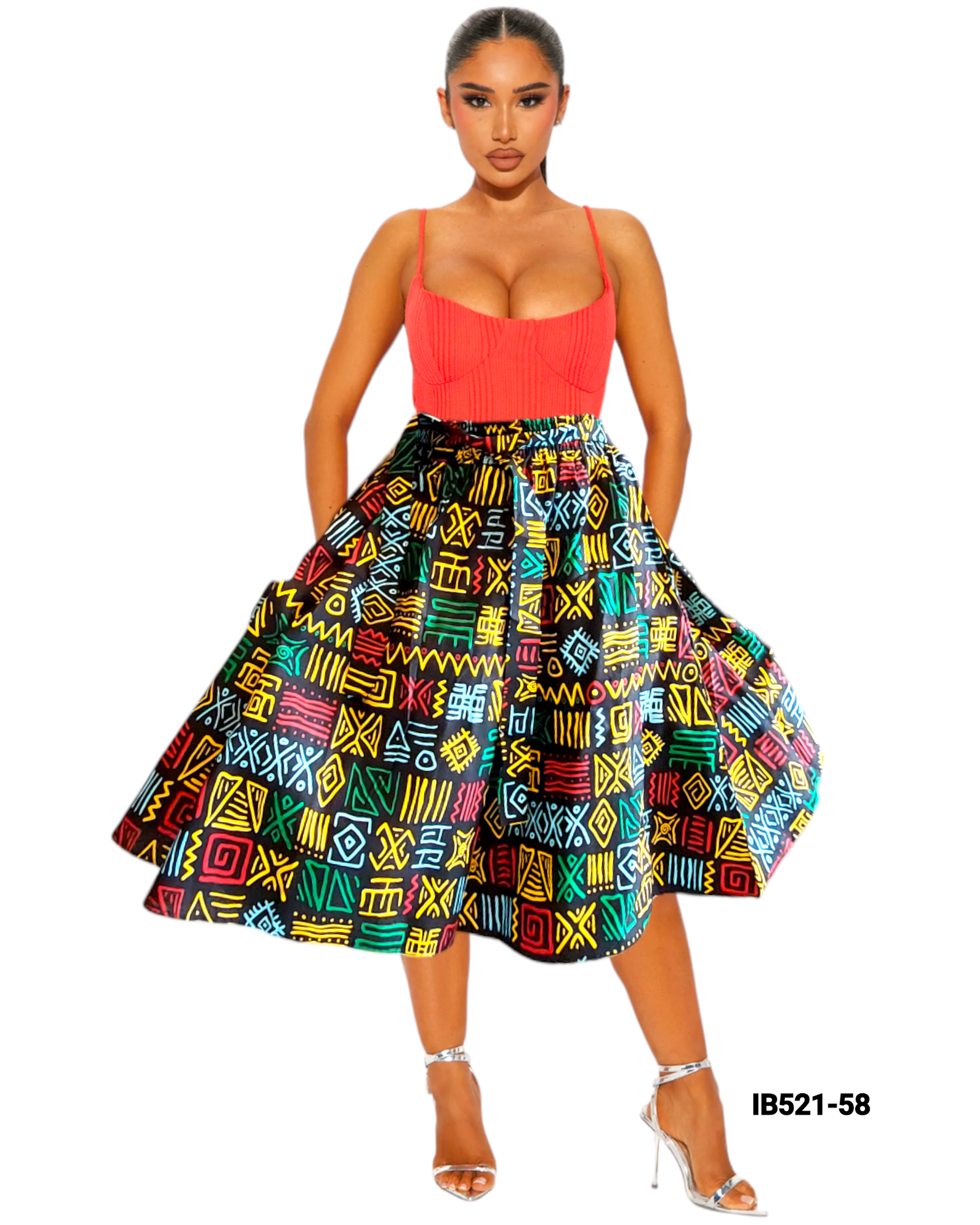 521 Mid Length Flared skirt / Rasta Tribal