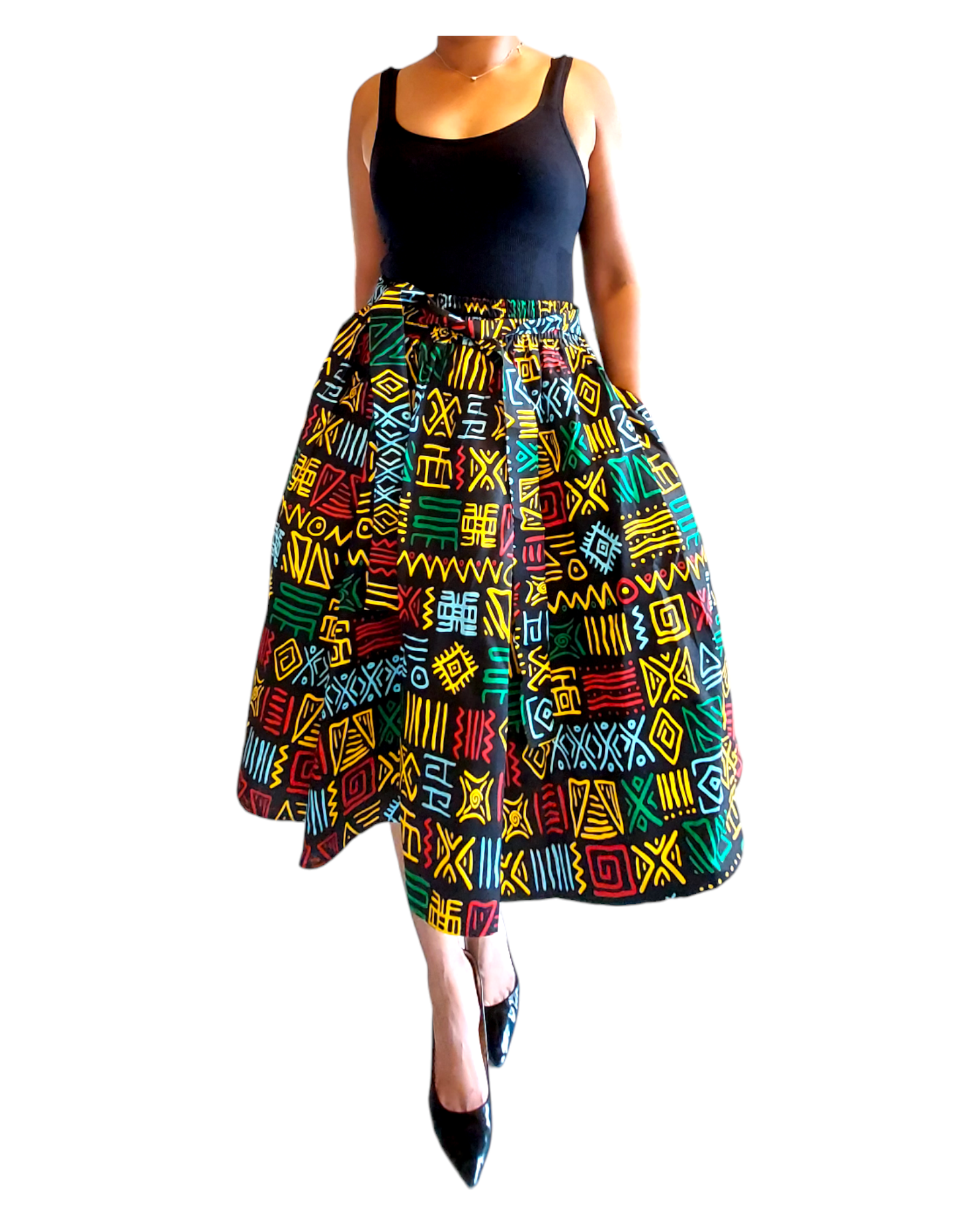 521 Mid Length Flared skirt / Rasta Tribal