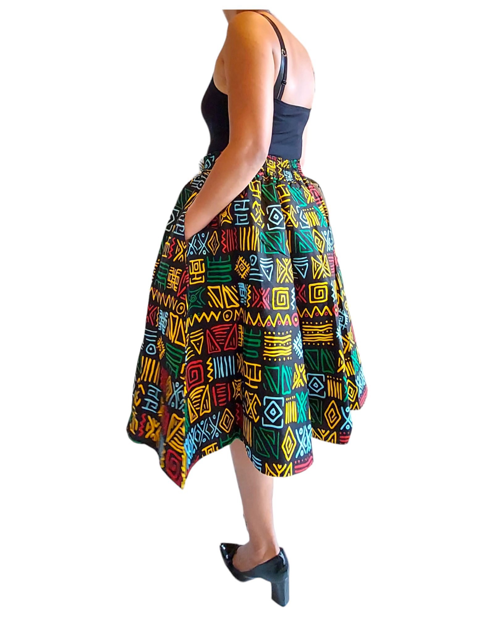 521 Mid Length Flared skirt / Rasta Tribal