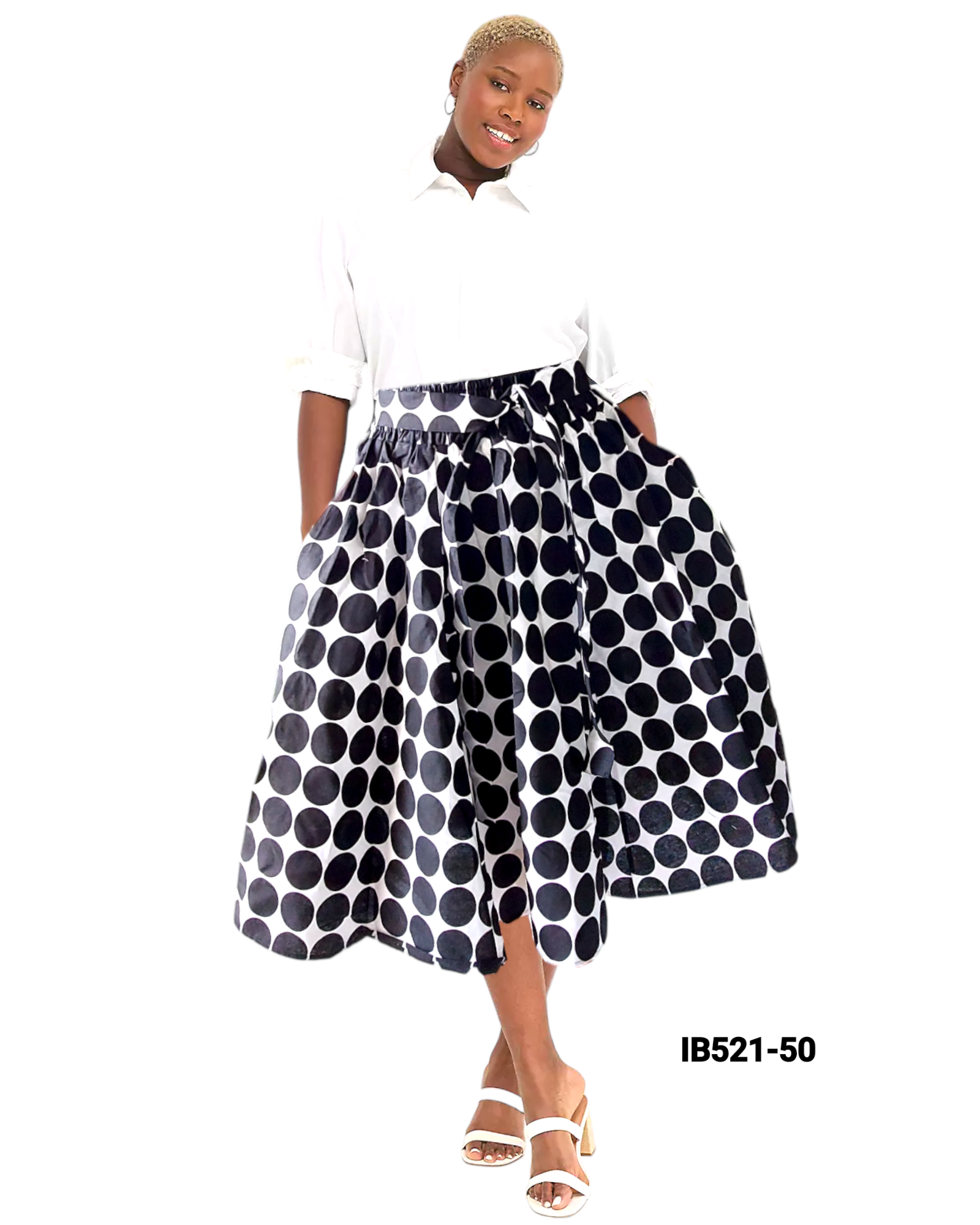 521 Mid Length Flared skirt- Polkadot