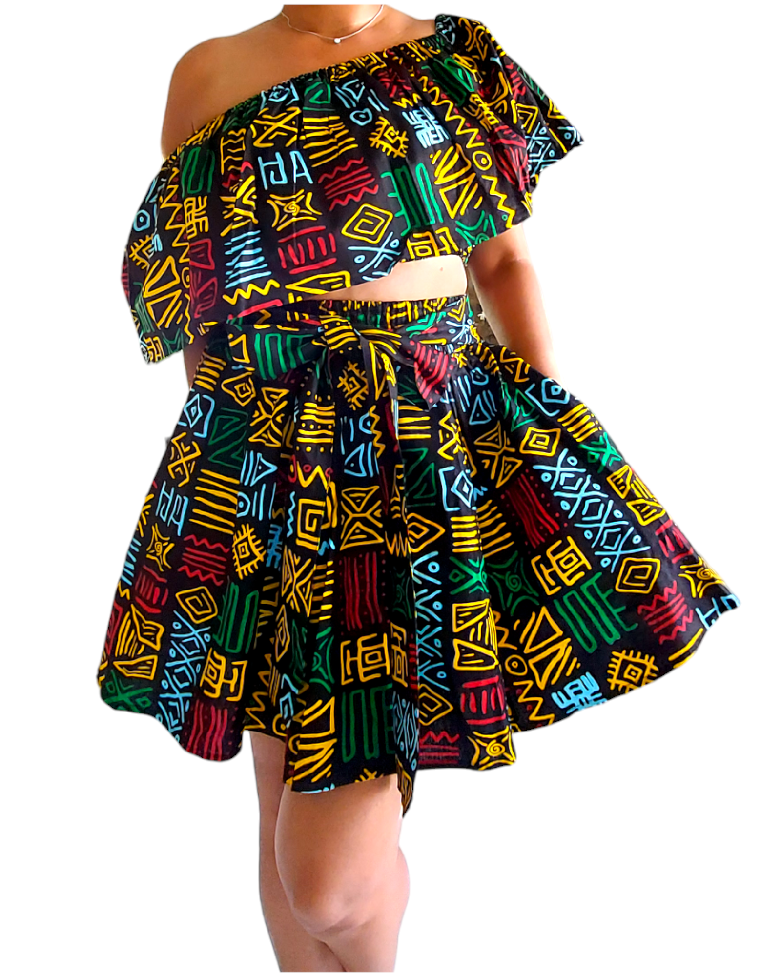 777 Mini Skirt & Crop Top Set / Rasta Print