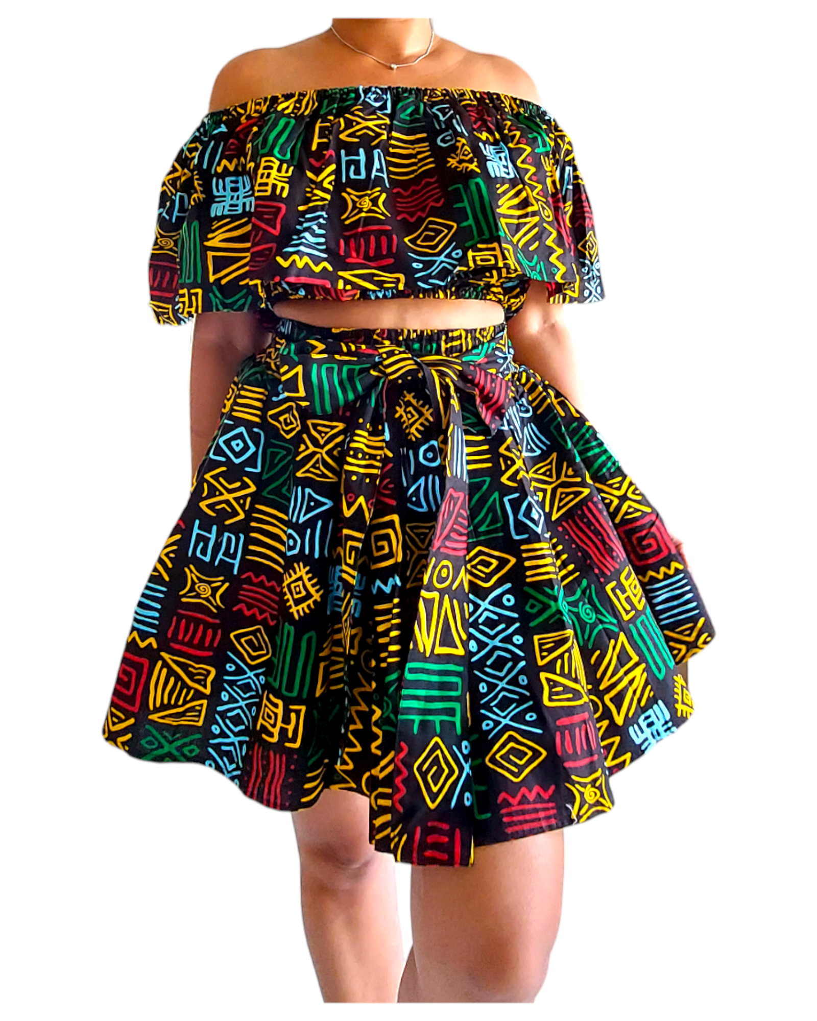 777 Mini Skirt & Crop Top Set / Rasta Print