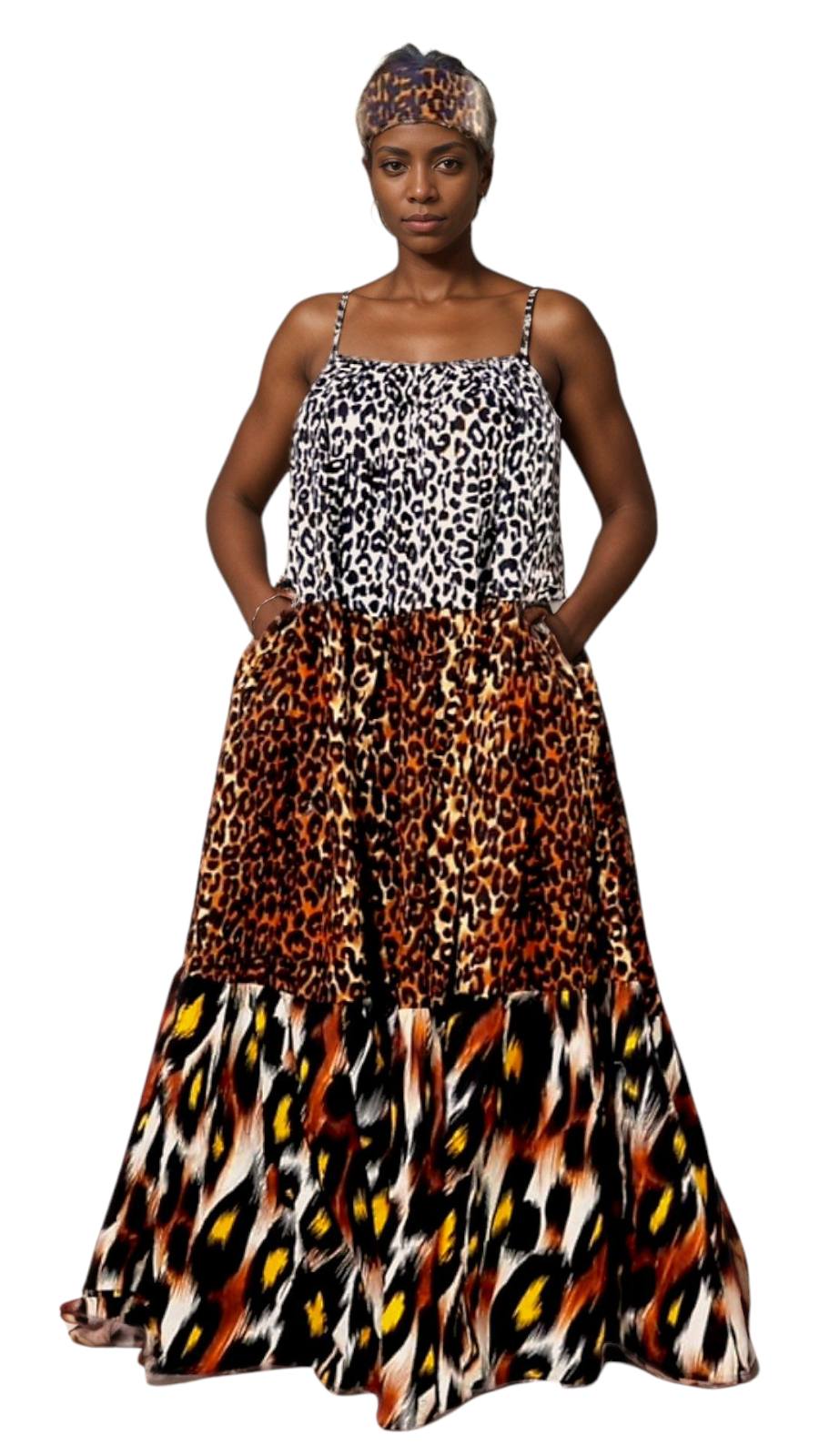 7709 Long Tube Smocked Dress- Animal Print