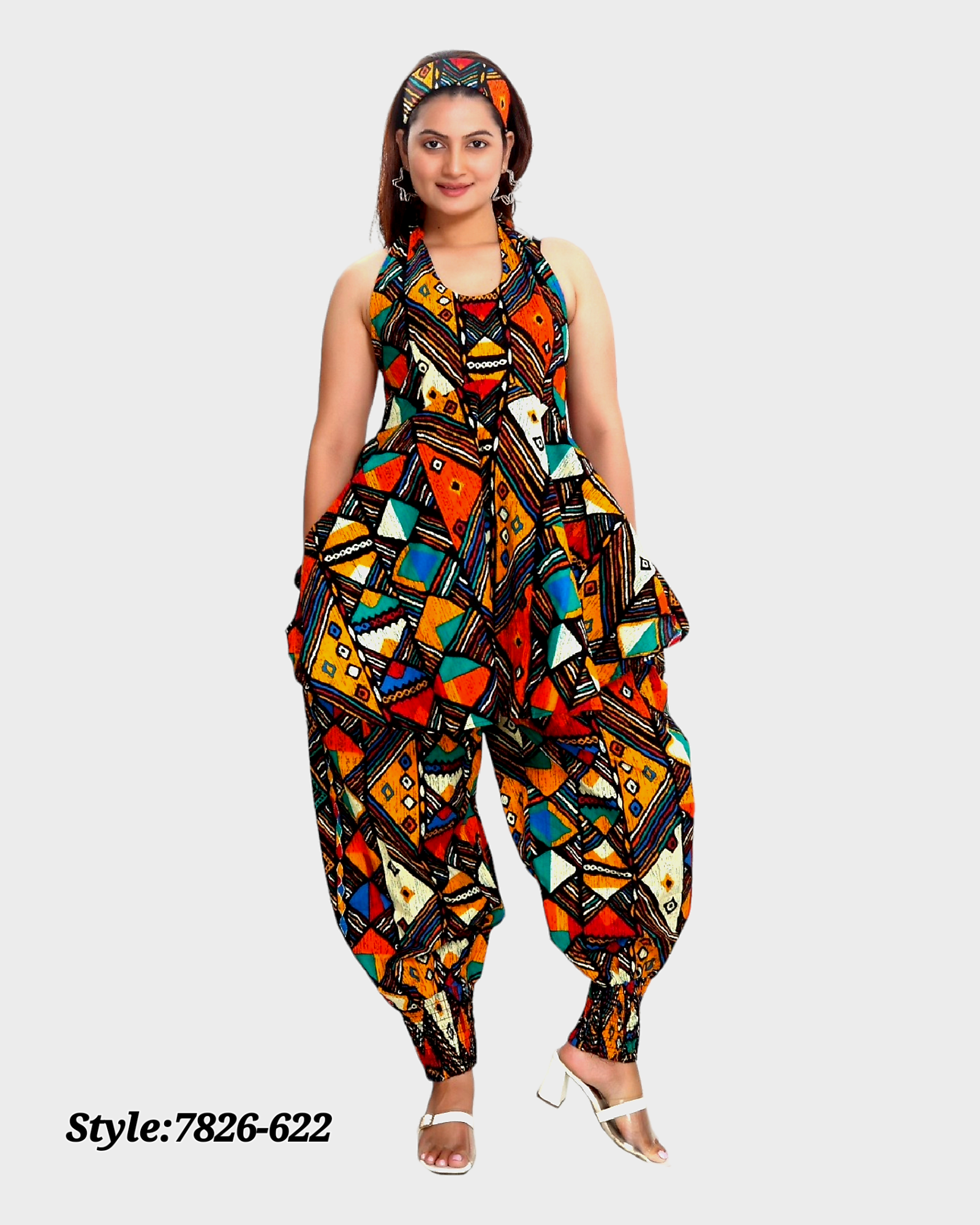 7826 Jogger Pant & Halter Top Set Multi Color