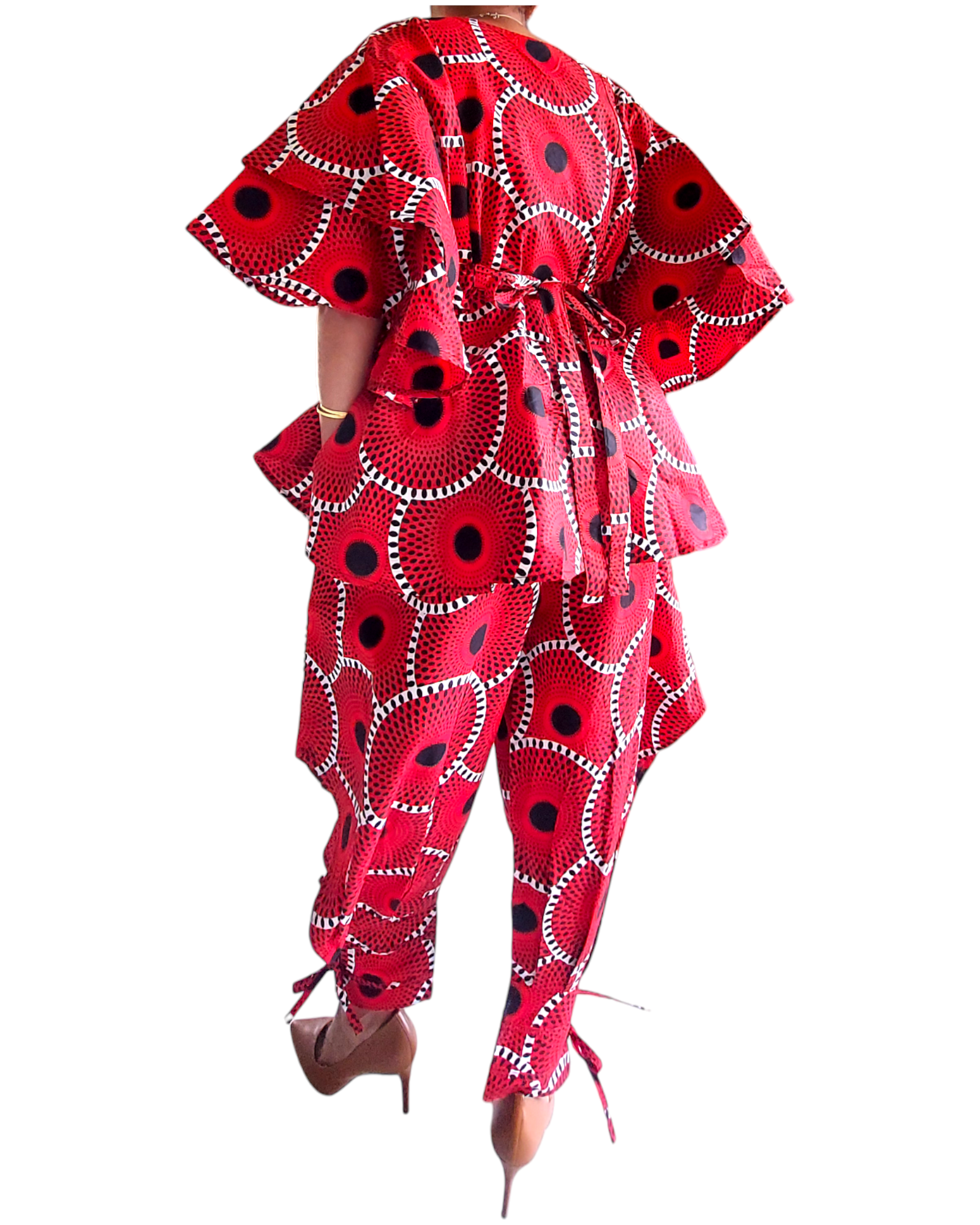 1203-29 Harem Pant & Wrap Blouse Set Red