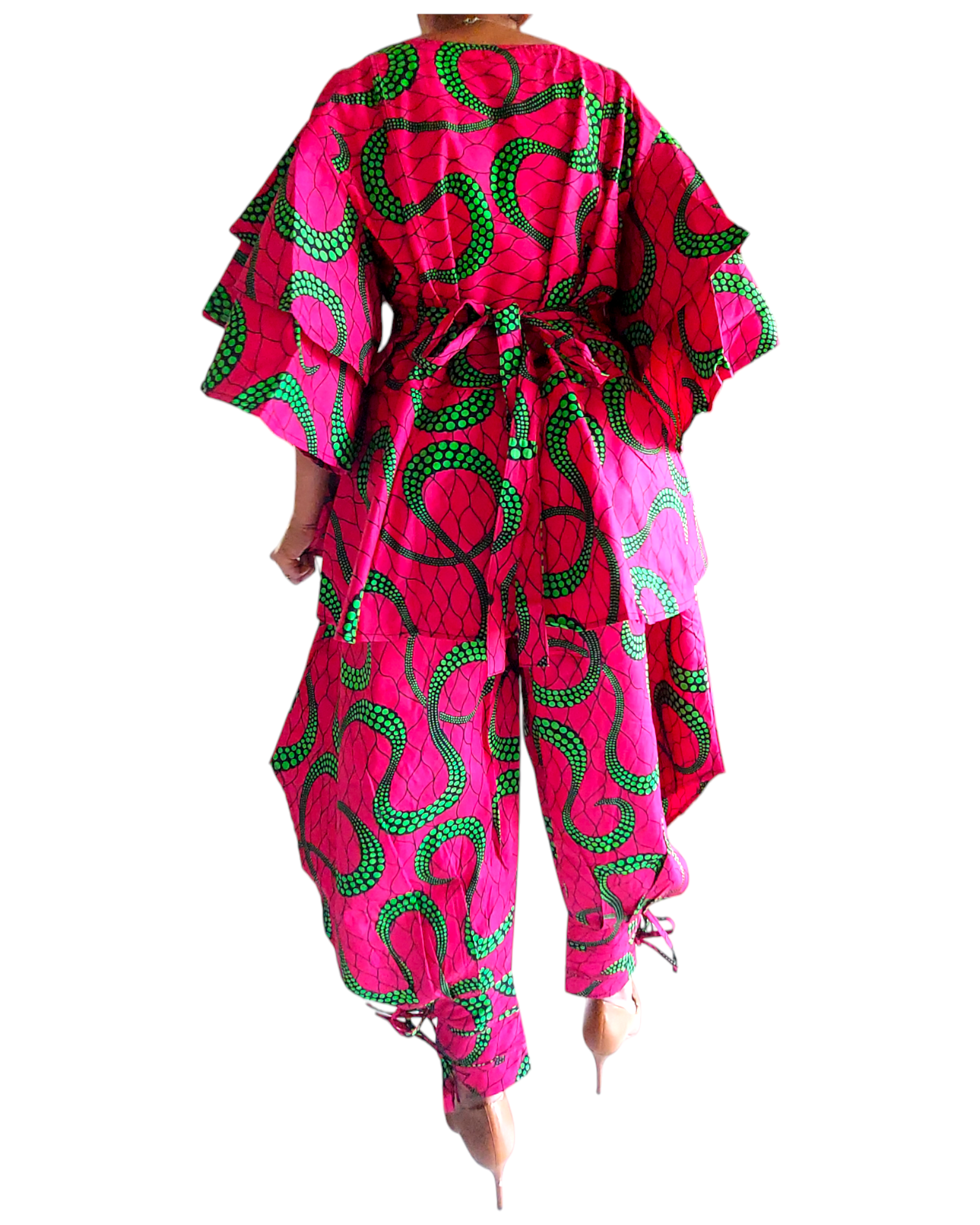 1203-29 Harem Pant & Wrap Blouse Set Fuchsia/Green