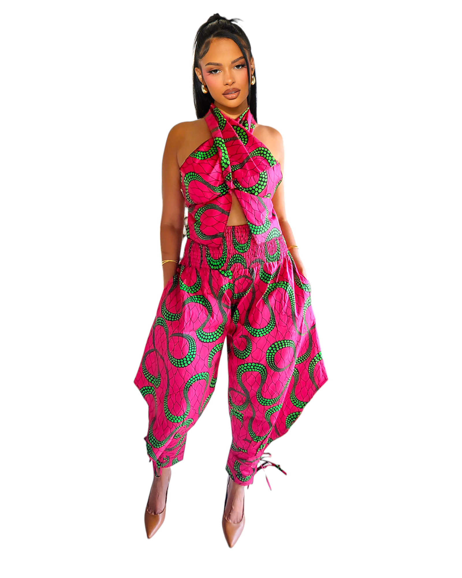 29 Harem Pant-Fuchsia/Green