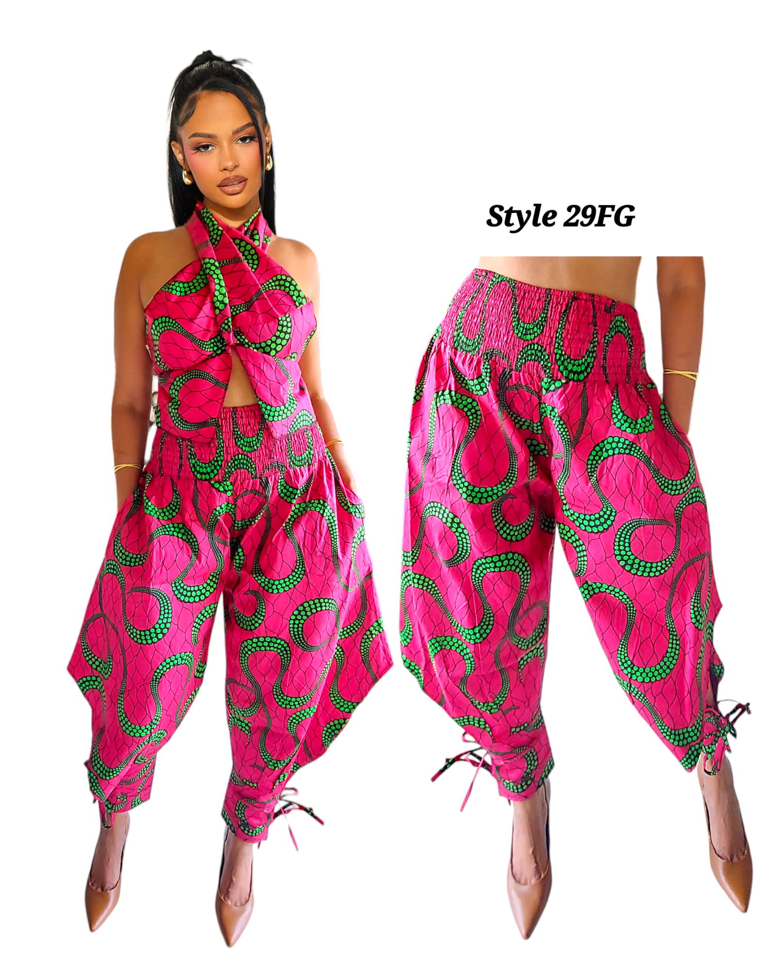 29 Harem Pant-Fuchsia/Green