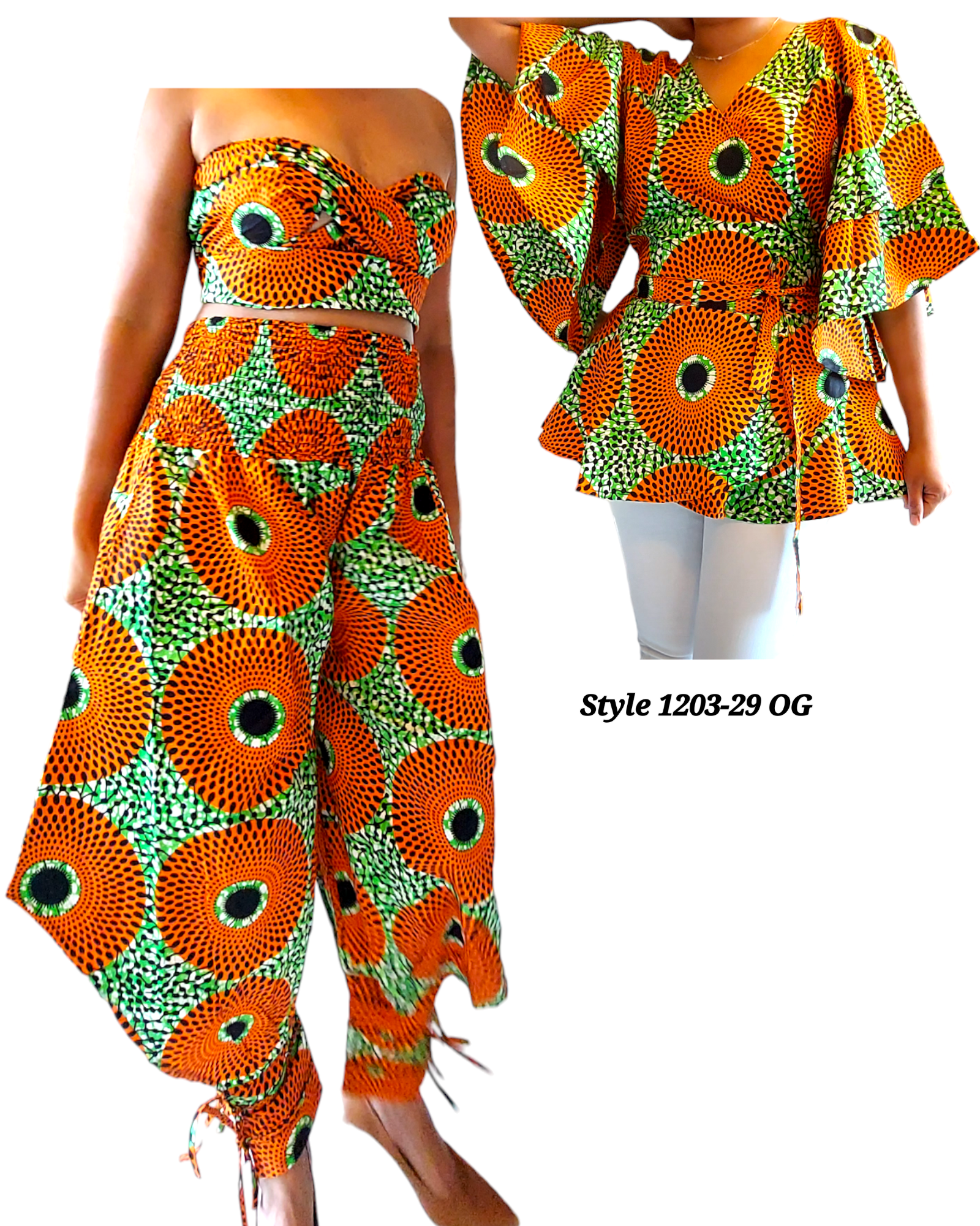 1203-29 Harem Pant & Wrap Blouse Set Orange/Green