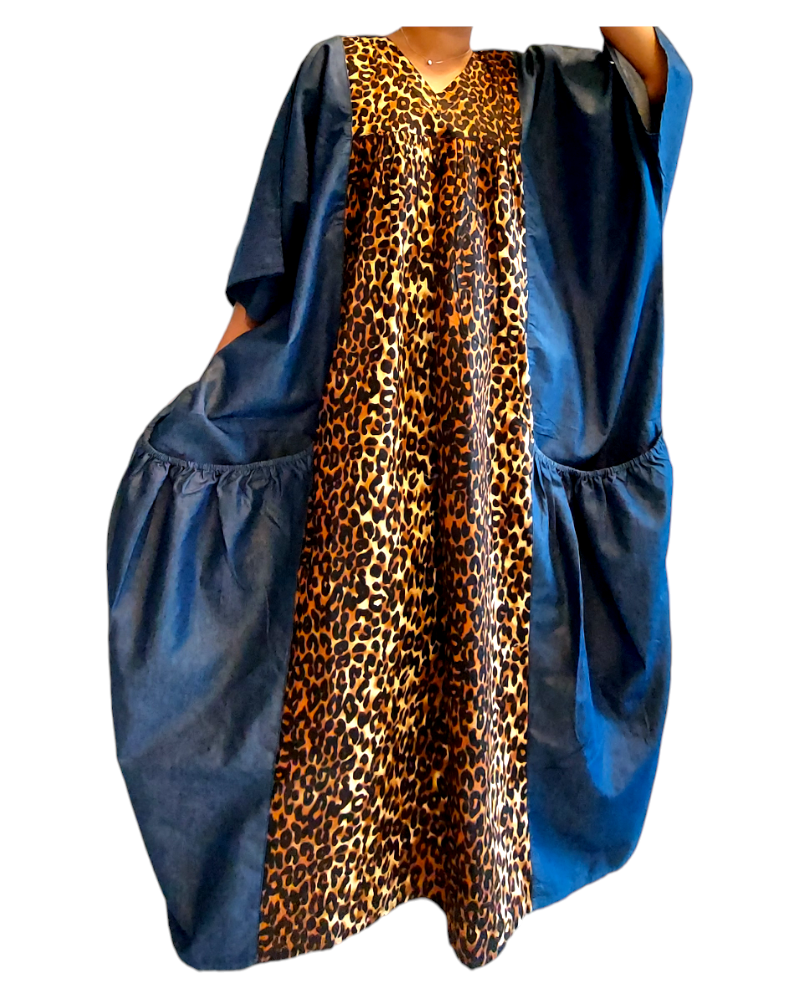 Authentic African Print Panel and Denim Dress - 7650D