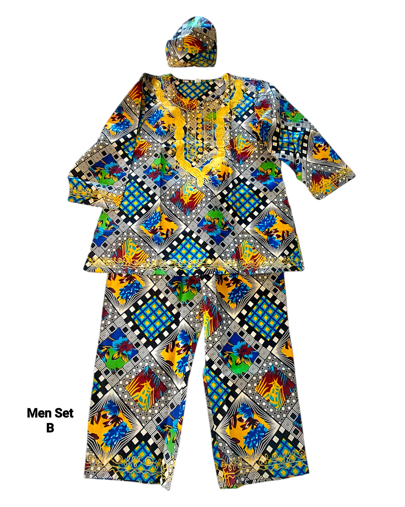 Men 3Pcs Pant Set/ African Print-B