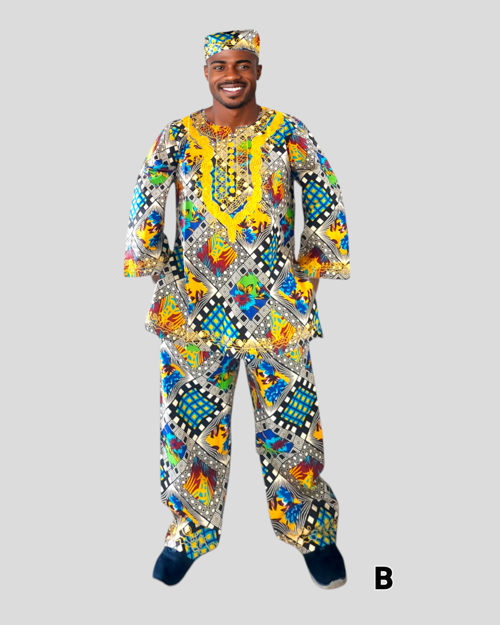 Men 3Pcs Pant Set/ African Print-B