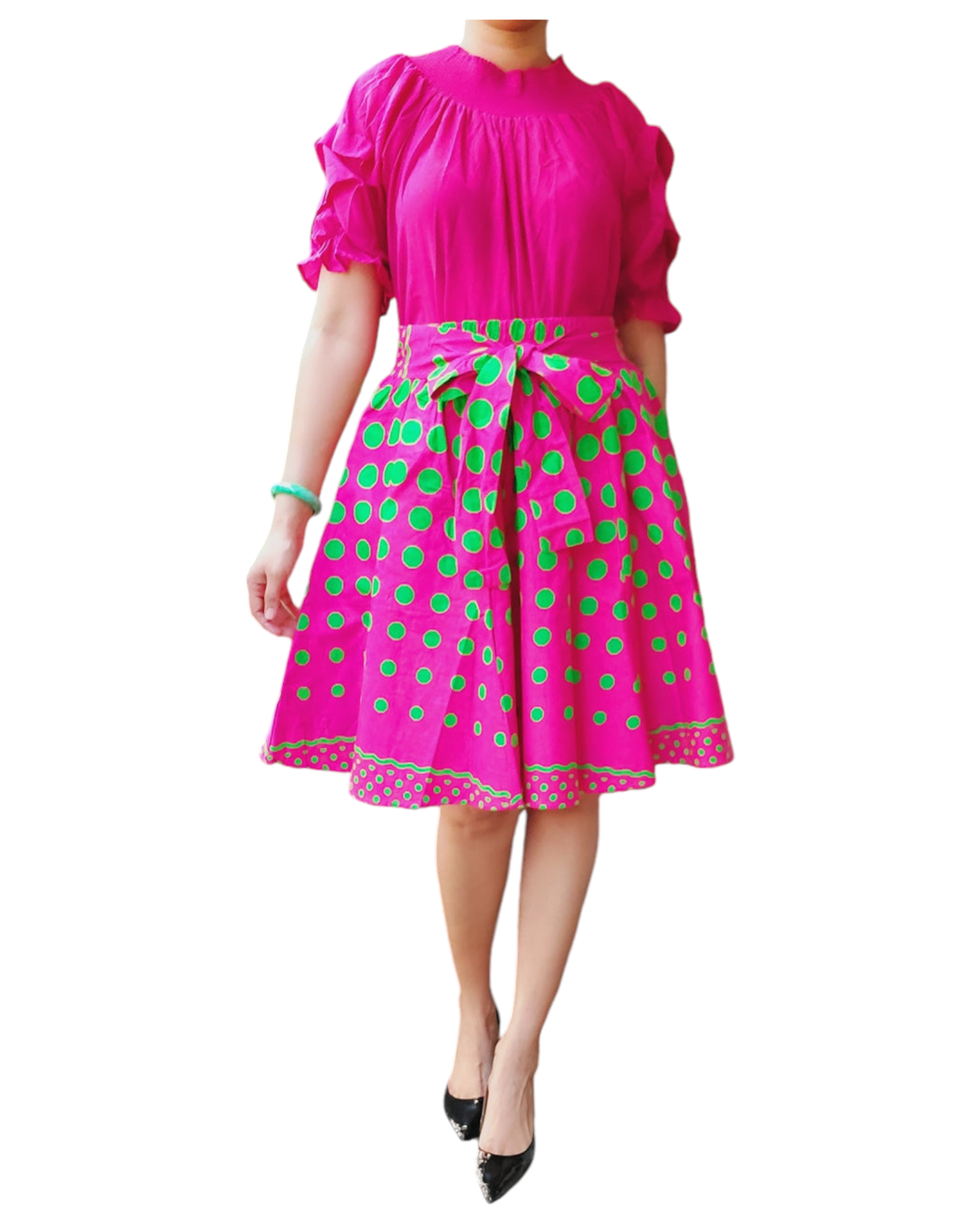 524 - Woman short skirt - Pink/Green Polkadot