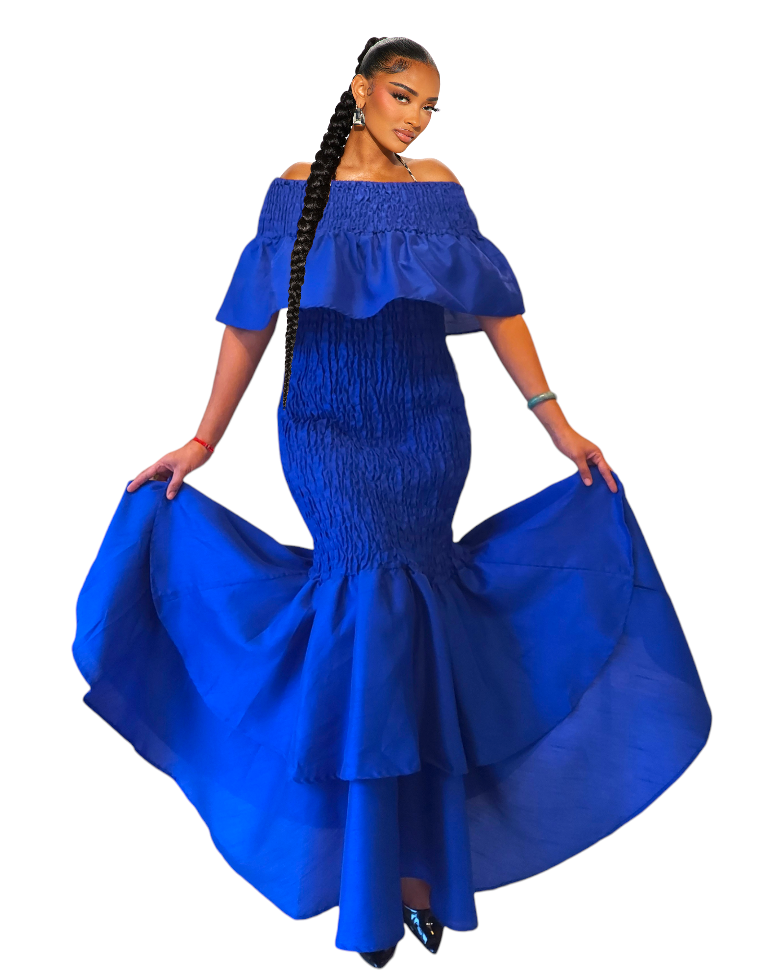 2289 Faux Silk Smock Mermaid Dress - Royal Blue