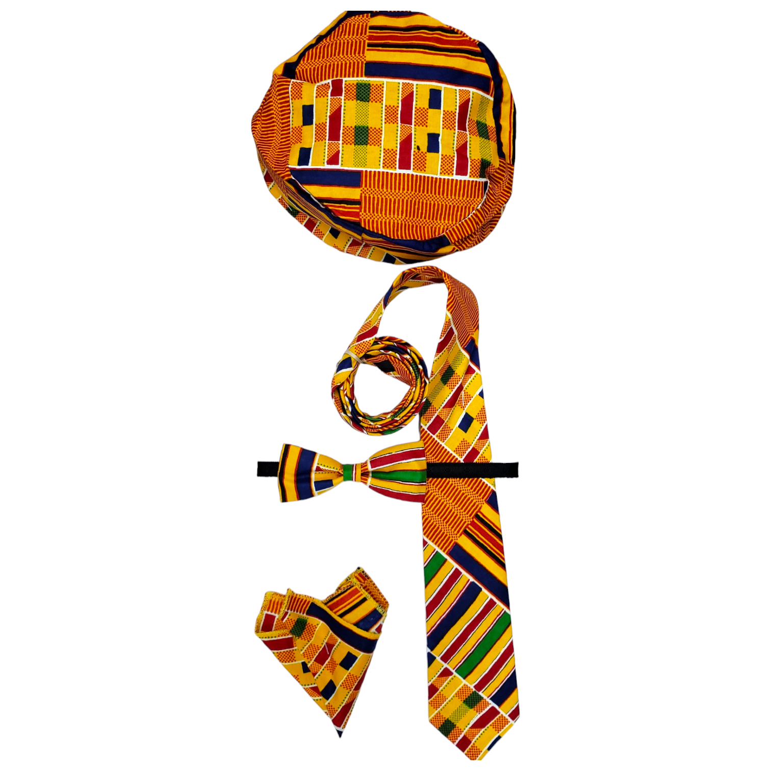 4 Pcs Bow tie Set- Yellow Kente