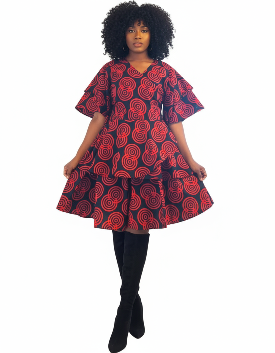 Wrap Blouse & Skirt Set -Red/Black